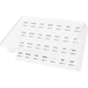 Lifewit Monthly Pill Organizer, 28 Day Pill Box, 4 Weeks One Month Vitamin Cases, Large Compartments Medicine Organizer for Fish Oils, Supplements, 28 Grids, Black(Clear)