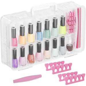 Lifewit Nail Polish Organizer Case for 36 Bottles with 8 Adjustable Sections, Portable Sturdy Gel Nail Polish Storage Holder with 4 Nail Separators, Space Saver for Display Travel, 2 Pack, Clear(1)