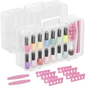 Lifewit Nail Polish Organizer Case for 36 Bottles with 8 Adjustable Sections, Portable Sturdy Gel Nail Polish Storage Holder with 4 Nail Separators, Space Saver for Display Travel, 2 Pack, Clear(2)