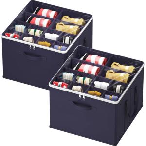 Lifewit Shoe Storage Organizer for Closet, Fabric Large Shoe Box Storage Containers with Clear Cover, Foldable Bins for Boots Heels Sneakers Fits 24-32 Pairs (Each 12-16 Pairs) 2 Pack Gray(Blue)