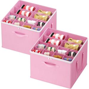 Lifewit Shoe Storage Organizer for Closet, Fabric Large Shoe Box Storage Containers with Clear Cover, Foldable Bins for Boots Heels Sneakers Fits 24-32 Pairs (Each 12-16 Pairs) 2 Pack Gray(Pink)