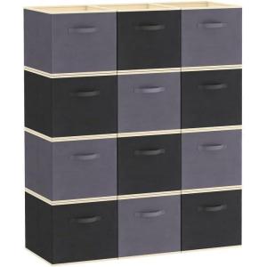 Lifewit Storage Cubes, Foldable Decorative Fabric Storage Baskets for Organizing Home Organizers with Handles for Shelves, Closet, 11 Inch Bins, 18L Gray, 12 Packs(Gray&Black)