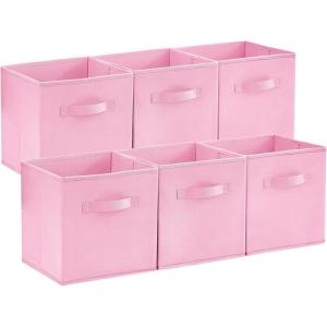 Lifewit Storage Cubes, Foldable Decorative Fabric Storage Baskets for Organizing Home Organizers with Handles for Shelves, Closet, 11 Inch Bins, 18L Gray, 12 Packs(Pink)