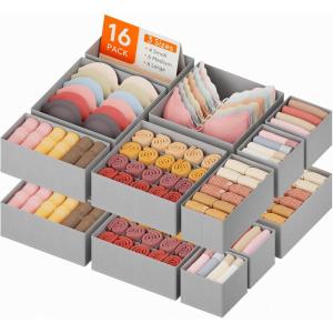 Lifewit Underwear Drawer Organizer for Closet 12 Pack, 3 Sizes Dresser Organizer Dividers, Deep Fabric Foldable Drawer Storage Organizer Bins for Clothes, Sock, Bra, Lingerie, Undies(Dove Gray)