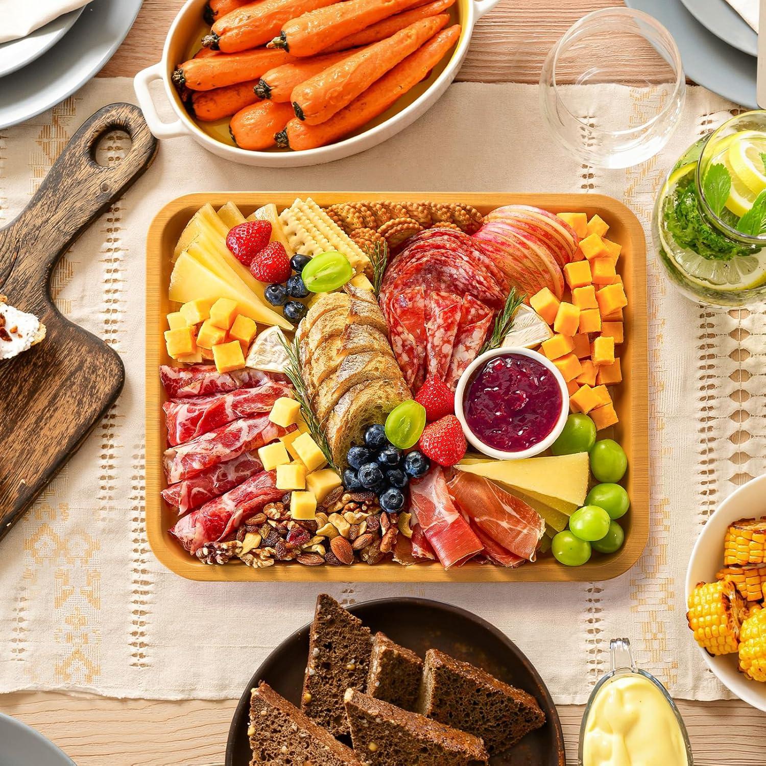 image:imageLifewit 1 Compartment Melamine Charcuterie Board 11 x 14 Inch Portable Cheese Board with Plastic Lockable Clear Lid Travel Charcuterie Board Serving Platter with Cover for Snacks Fruit Appetizers1 Compartment