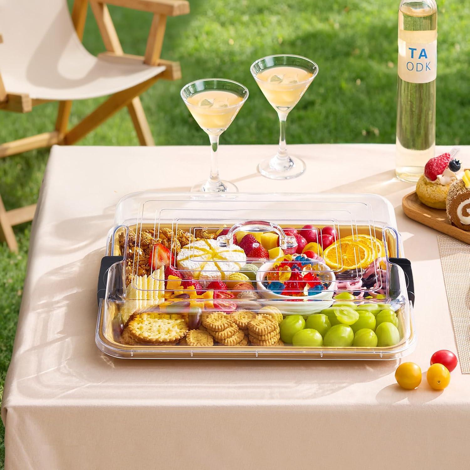 image:imageLifewit 1 Compartment Melamine Charcuterie Board 11 x 14 Inch Portable Cheese Board with Plastic Lockable Clear Lid Travel Charcuterie Board Serving Platter with Cover for Snacks Fruit Appetizers1 Compartment