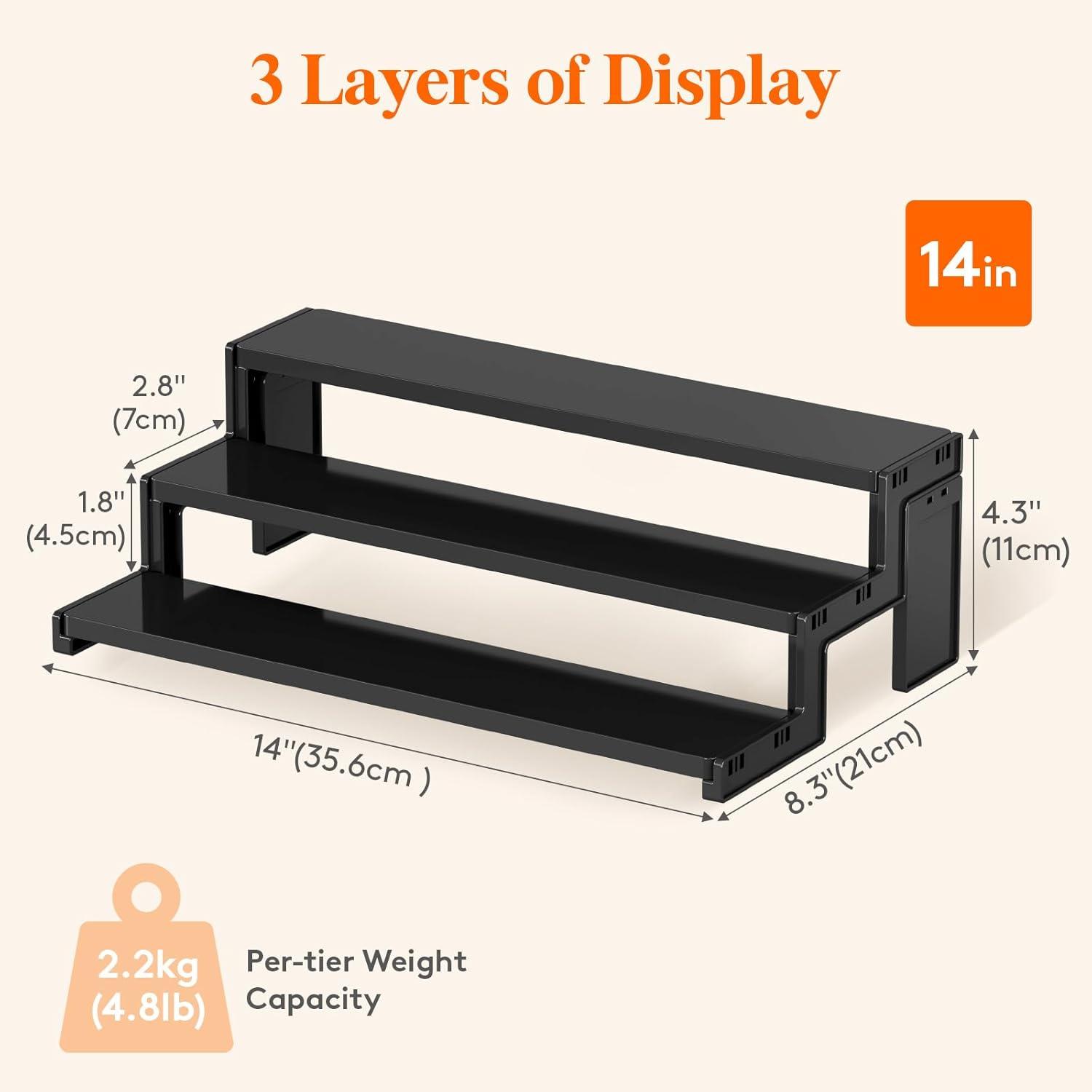 image:imageLifewit 12 Inch Perfume Stand Organizer 3 Tier Plastic Display Riser for Makeup Skincare Vanity Storage Cupcake Figurine Holder Bathroom Bedroom Room Decor Clear 1 PackBlack