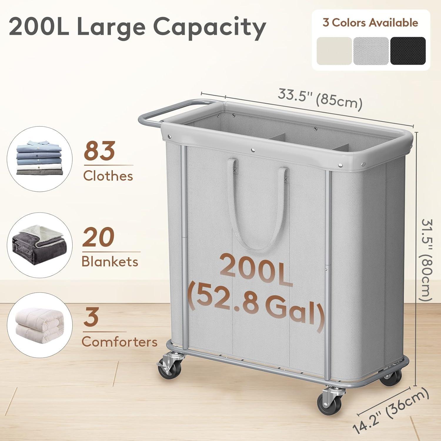 image:imageLifewit 150L Large Laundry Basket with Wheels Tall 2 Section Laundry Hamper Organizer Rolling Laundry Cart with Steel Frame amp Removable Bag for Luandry Room Bathroom Bedroom WhiteSilver Gray