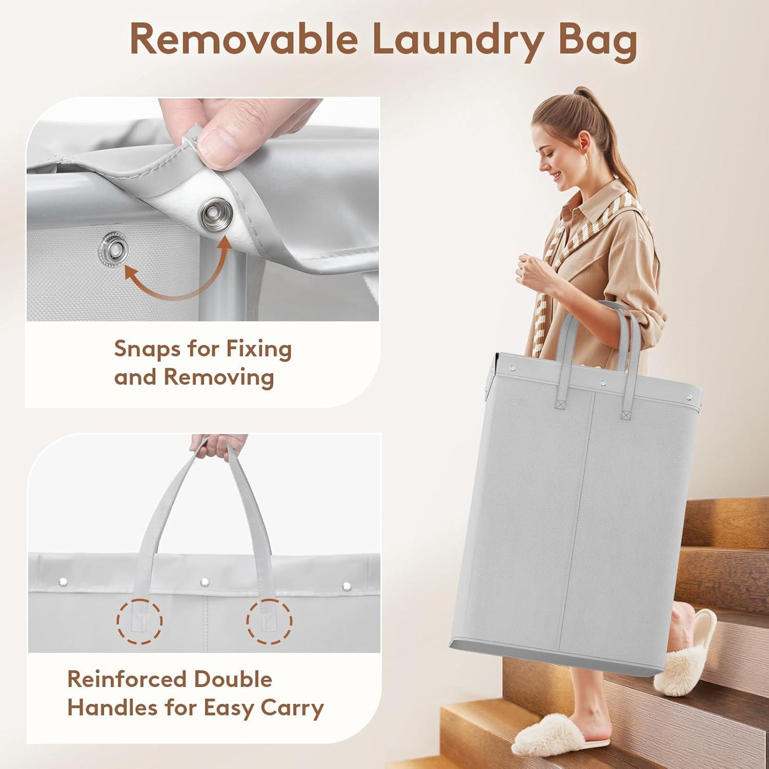 image:imageLifewit 150L Large Laundry Basket with Wheels Tall 2 Section Laundry Hamper Organizer Rolling Laundry Cart with Steel Frame amp Removable Bag for Luandry Room Bathroom Bedroom WhiteSilver Gray