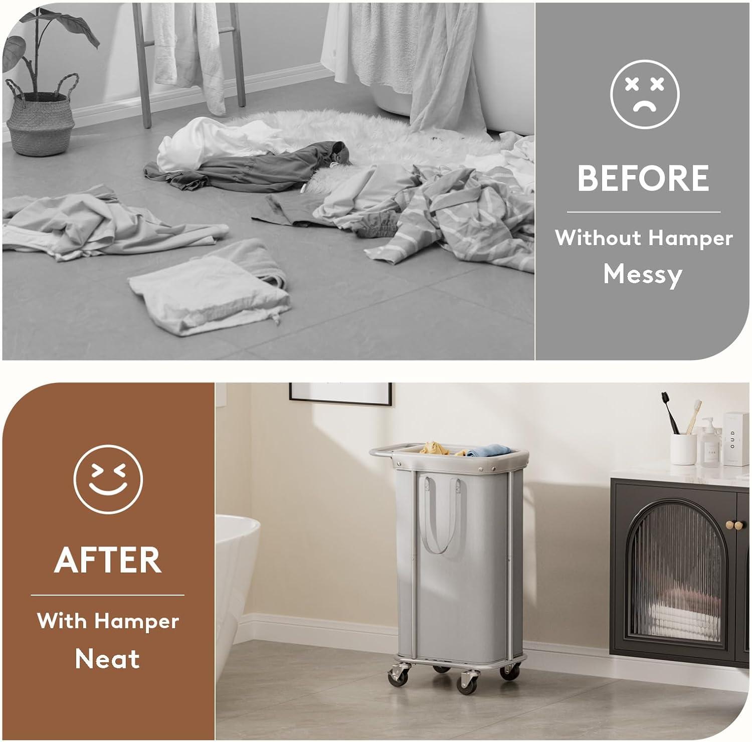 image:imageLifewit 150L Large Laundry Basket with Wheels Tall 2 Section Laundry Hamper Organizer Rolling Laundry Cart with Steel Frame amp Removable Bag for Luandry Room Bathroom Bedroom WhiteSilver Gray