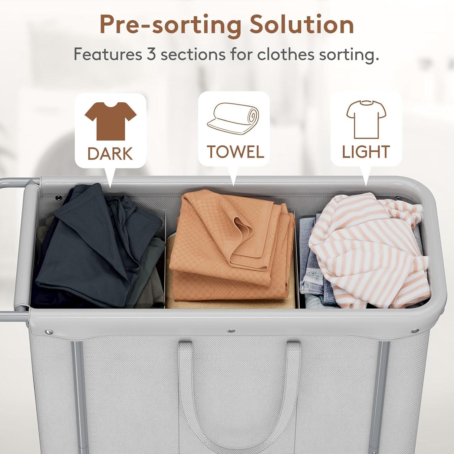image:imageLifewit 150L Large Laundry Basket with Wheels Tall 2 Section Laundry Hamper Organizer Rolling Laundry Cart with Steel Frame amp Removable Bag for Luandry Room Bathroom Bedroom WhiteSilver Gray