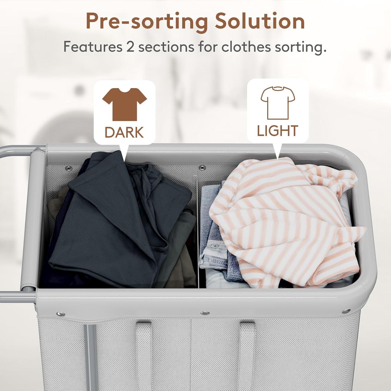 image:imageLifewit 150L Large Laundry Basket with Wheels Tall 2 Section Laundry Hamper Organizer Rolling Laundry Cart with Steel Frame amp Removable Bag for Luandry Room Bathroom Bedroom WhiteSilver Gray