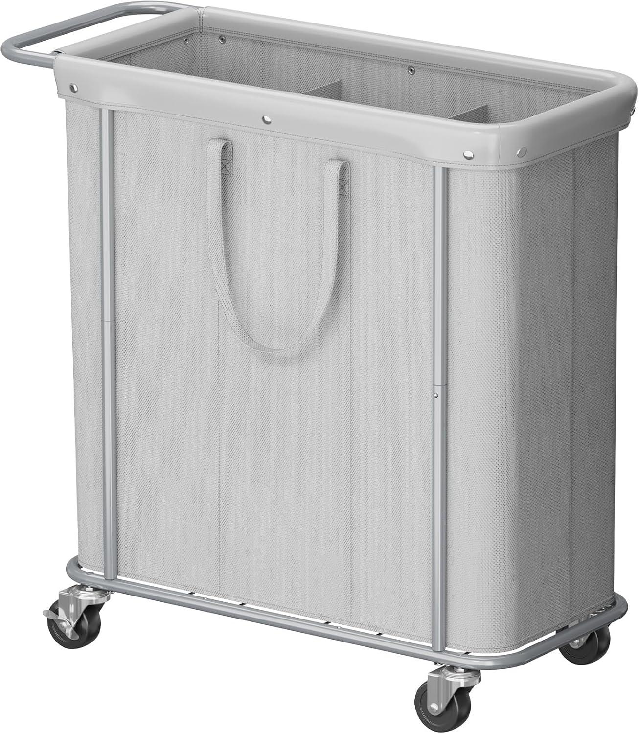 image:imageLifewit 150L Large Laundry Basket with Wheels Tall 2 Section Laundry Hamper Organizer Rolling Laundry Cart with Steel Frame amp Removable Bag for Luandry Room Bathroom Bedroom WhiteSilver Gray