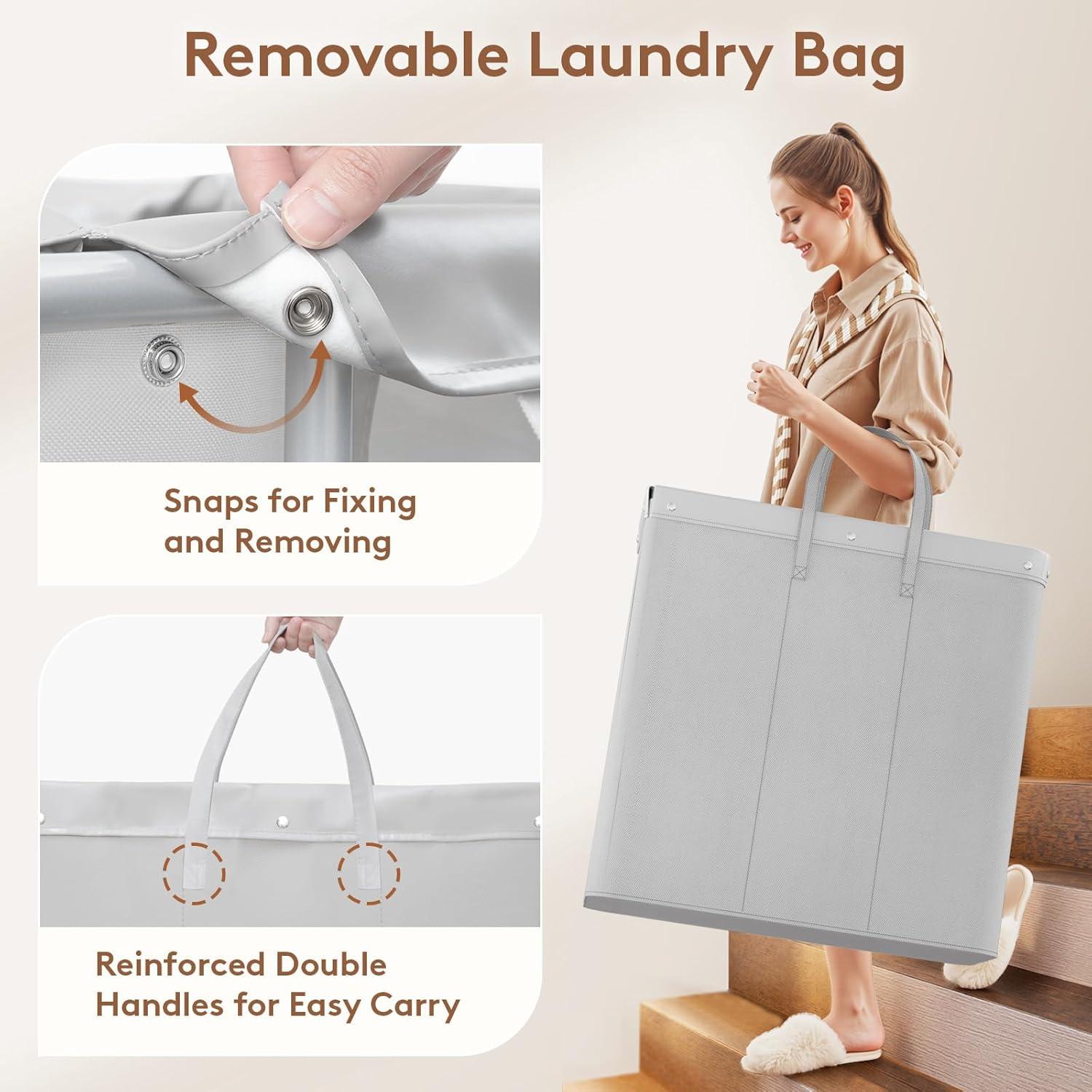 image:imageLifewit 150L Large Laundry Basket with Wheels Tall 2 Section Laundry Hamper Organizer Rolling Laundry Cart with Steel Frame amp Removable Bag for Luandry Room Bathroom Bedroom WhiteSilver Gray