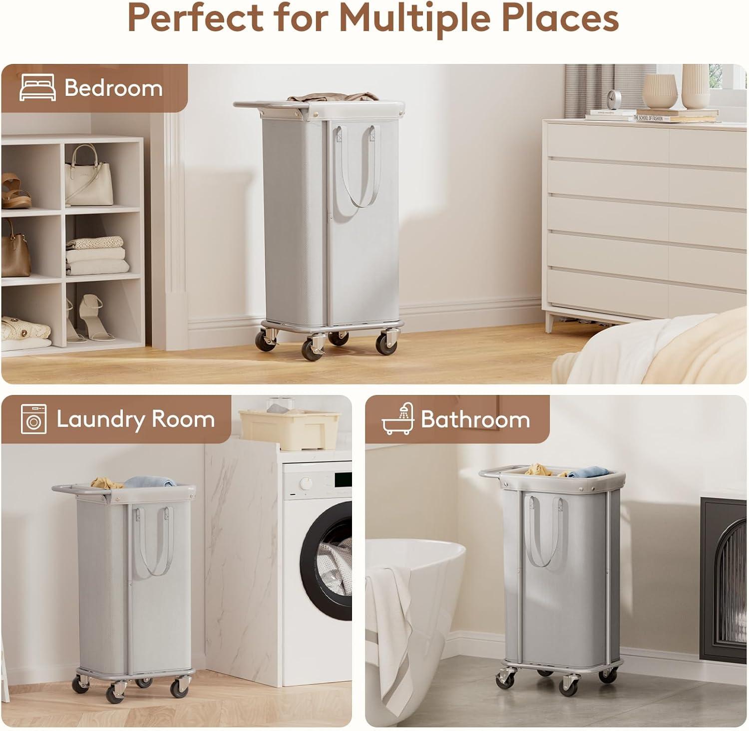 image:imageLifewit 150L Large Laundry Basket with Wheels Tall 2 Section Laundry Hamper Organizer Rolling Laundry Cart with Steel Frame amp Removable Bag for Luandry Room Bathroom Bedroom WhiteSilver Gray