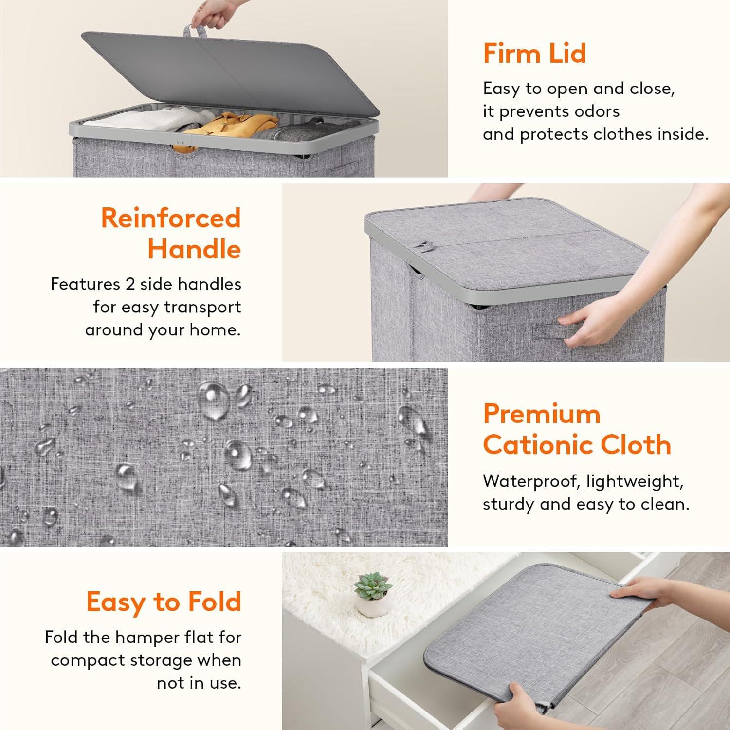 image:imageLifewit 165L Laundry Basket with Lid Large Laundry Hamper with Plastic Handles and Removable Bag Foldable Tall Dirty Clothes Hampers for Laundry for Laundry Room Bedroom Bathroom Dorm BeigeLight Gray