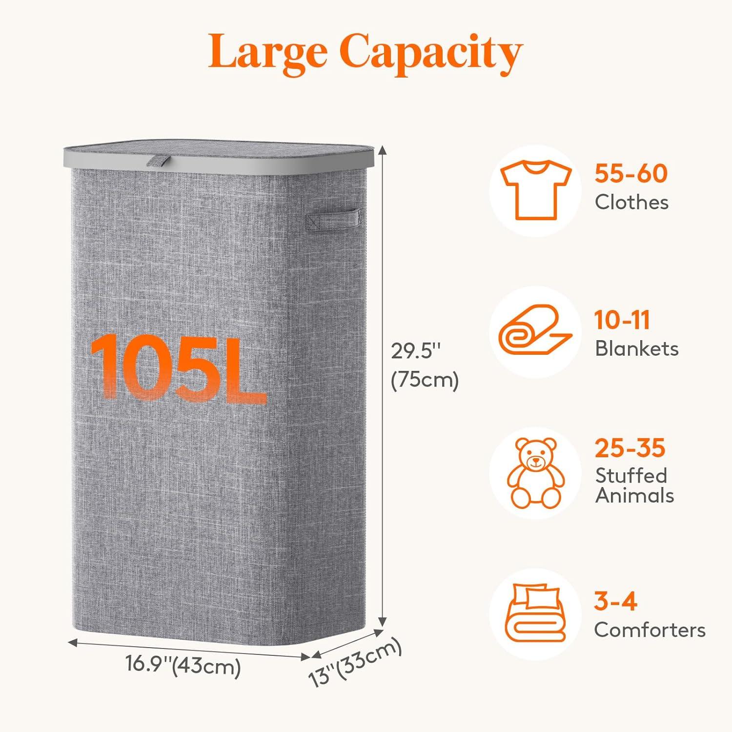 image:imageLifewit 165L Laundry Basket with Lid Large Laundry Hamper with Plastic Handles and Removable Bag Foldable Tall Dirty Clothes Hampers for Laundry for Laundry Room Bedroom Bathroom Dorm BeigeLight Gray