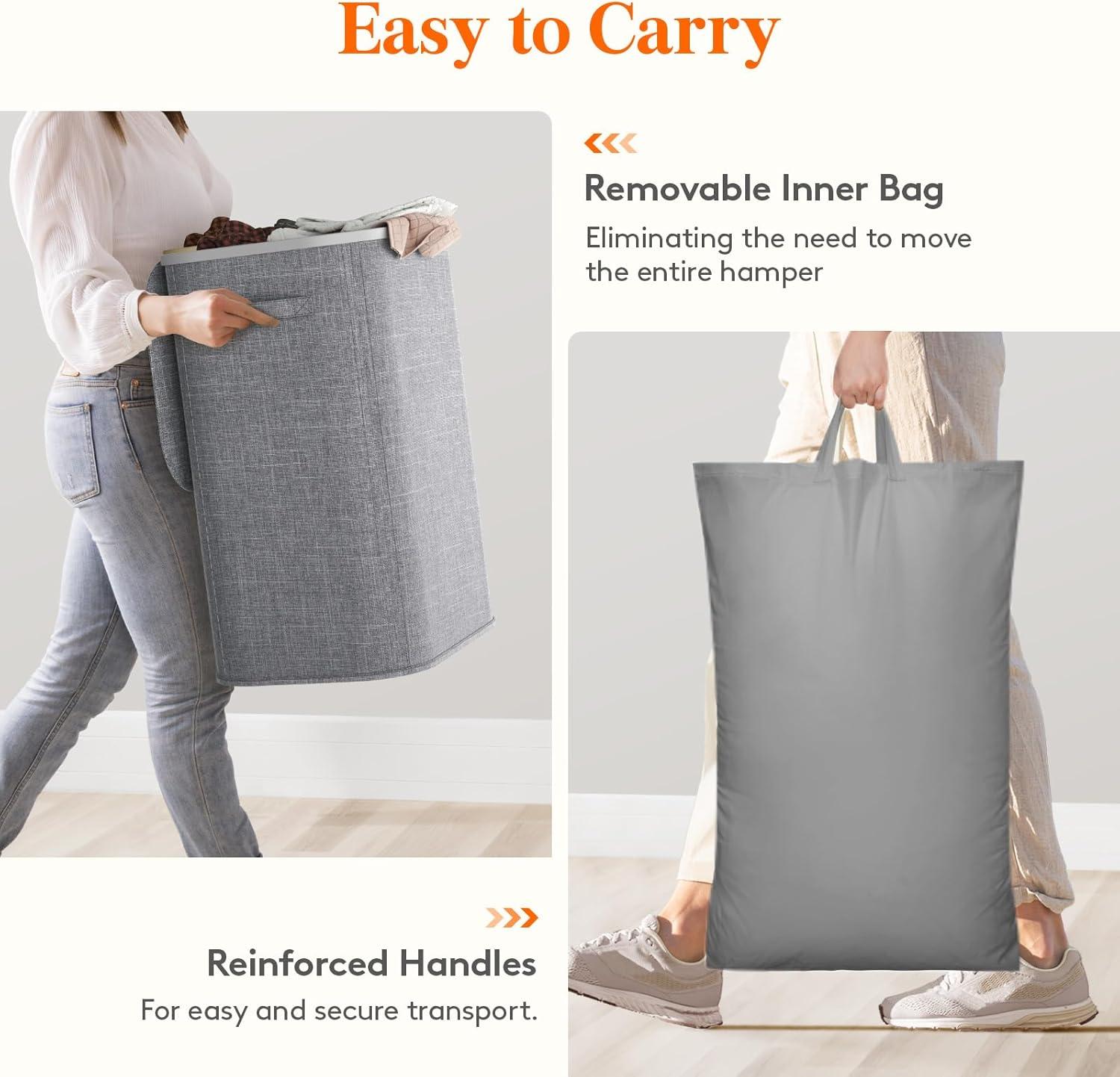 image:imageLifewit 165L Laundry Basket with Lid Large Laundry Hamper with Plastic Handles and Removable Bag Foldable Tall Dirty Clothes Hampers for Laundry for Laundry Room Bedroom Bathroom Dorm BeigeLight Gray