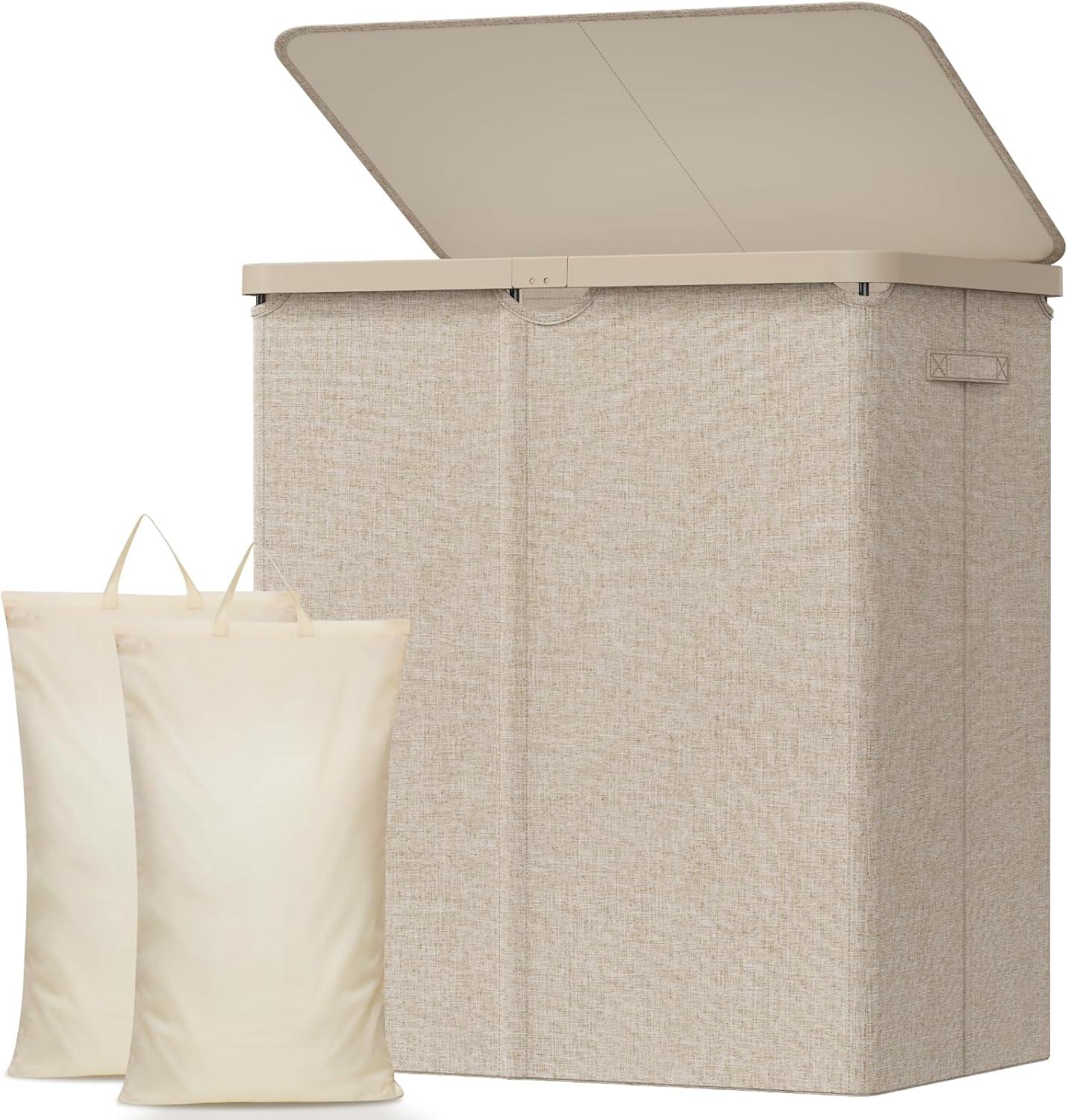 image:imageLifewit 165L Laundry Basket with Lid Large Laundry Hamper with Plastic Handles and Removable Bag Foldable Tall Dirty Clothes Hampers for Laundry for Laundry Room Bedroom Bathroom Dorm BeigeBeige