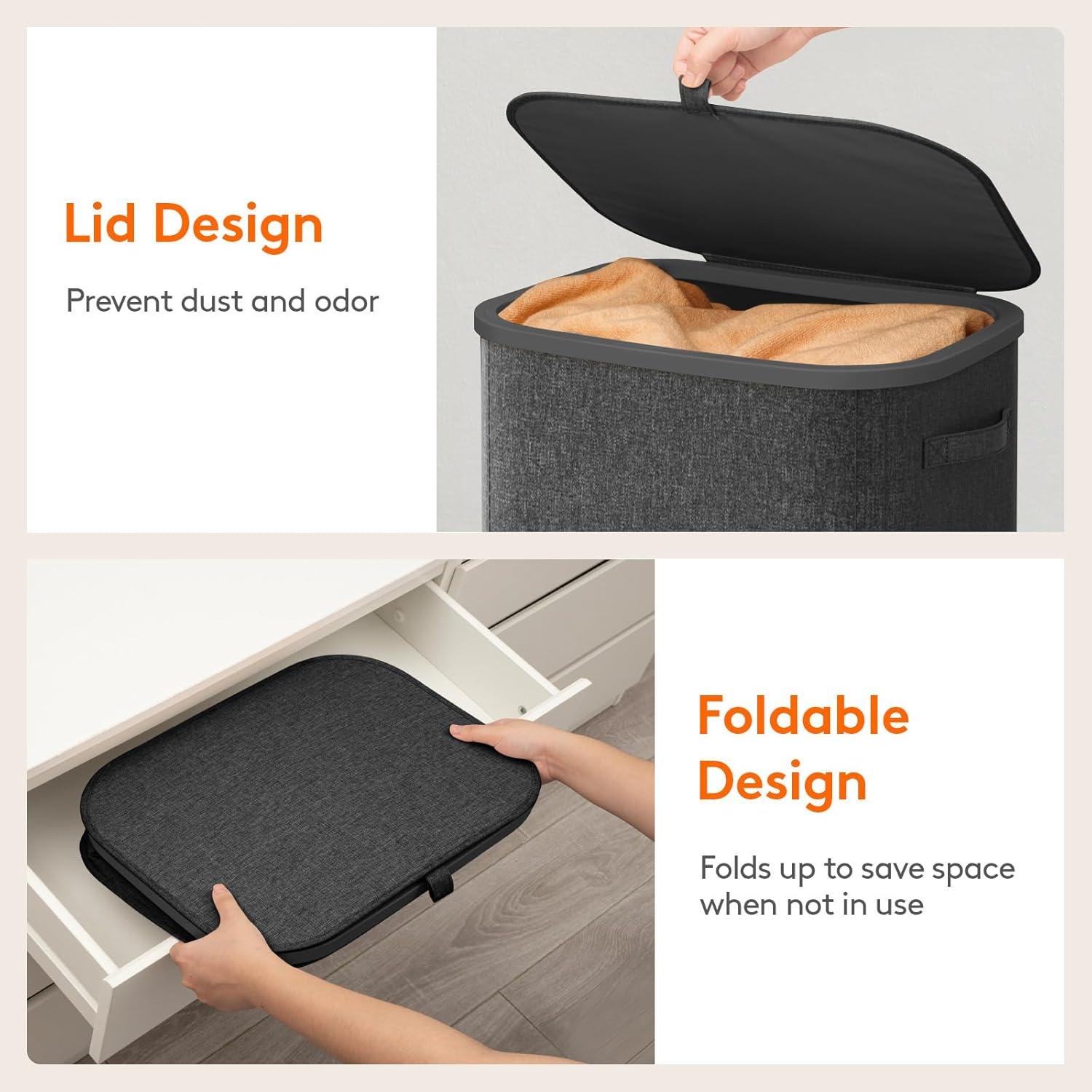 image:imageLifewit 165L Laundry Basket with Lid Large Laundry Hamper with Plastic Handles and Removable Bag Foldable Tall Dirty Clothes Hampers for Laundry for Laundry Room Bedroom Bathroom Dorm BeigeDark Gray