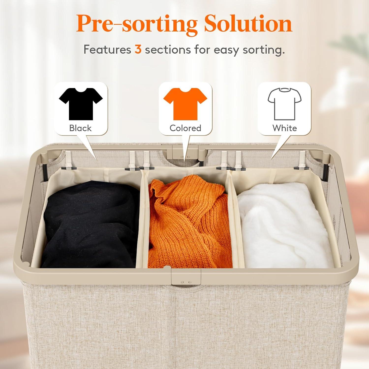 image:imageLifewit 165L Laundry Basket with Lid Large Laundry Hamper with Plastic Handles and Removable Bag Foldable Tall Dirty Clothes Hampers for Laundry for Laundry Room Bedroom Bathroom Dorm BeigeBeige