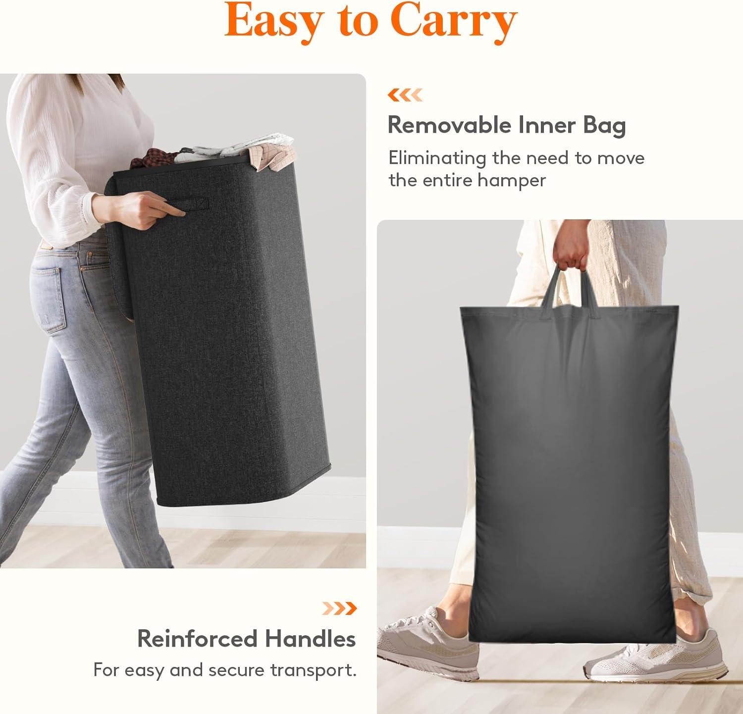image:imageLifewit 165L Laundry Basket with Lid Large Laundry Hamper with Plastic Handles and Removable Bag Foldable Tall Dirty Clothes Hampers for Laundry for Laundry Room Bedroom Bathroom Dorm BeigeDark Gray