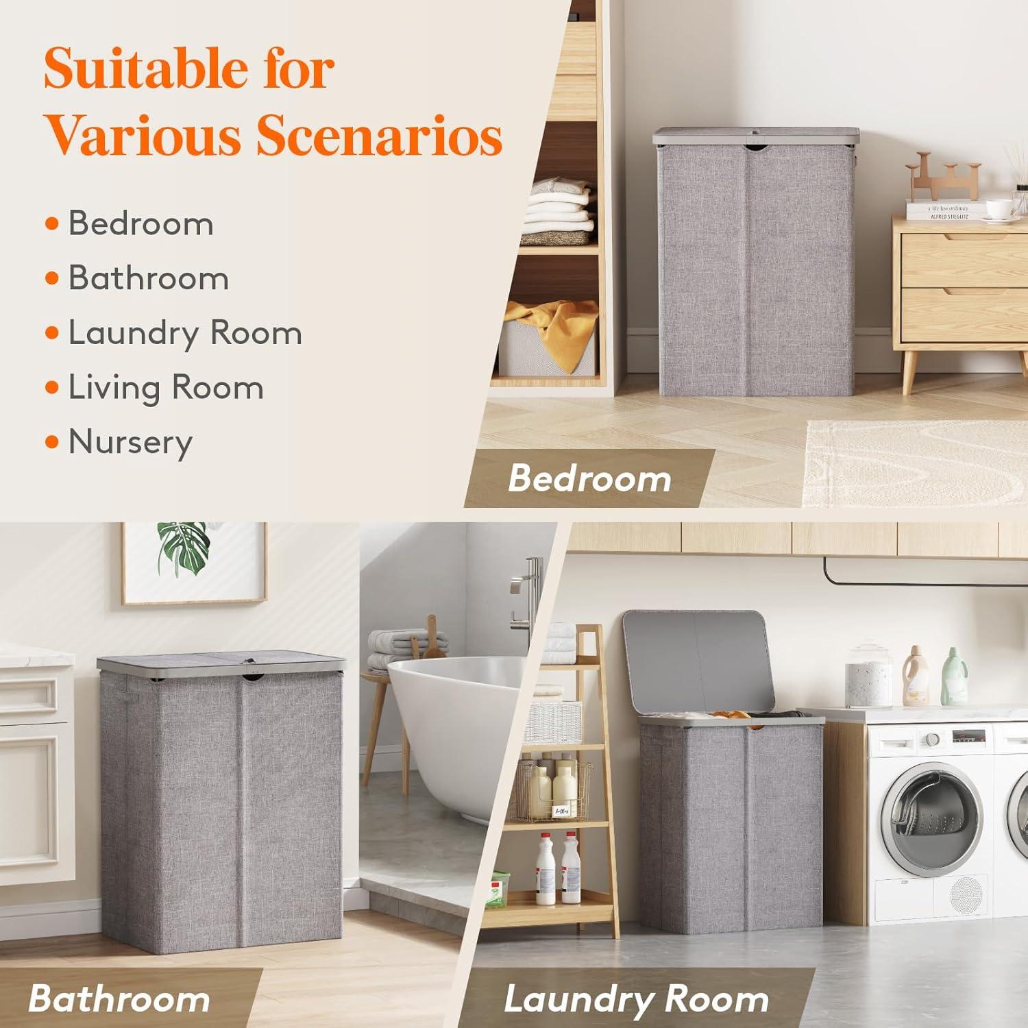 image:imageLifewit 165L Laundry Basket with Lid Large Laundry Hamper with Plastic Handles and Removable Bag Foldable Tall Dirty Clothes Hampers for Laundry for Laundry Room Bedroom Bathroom Dorm BeigeLight Gray