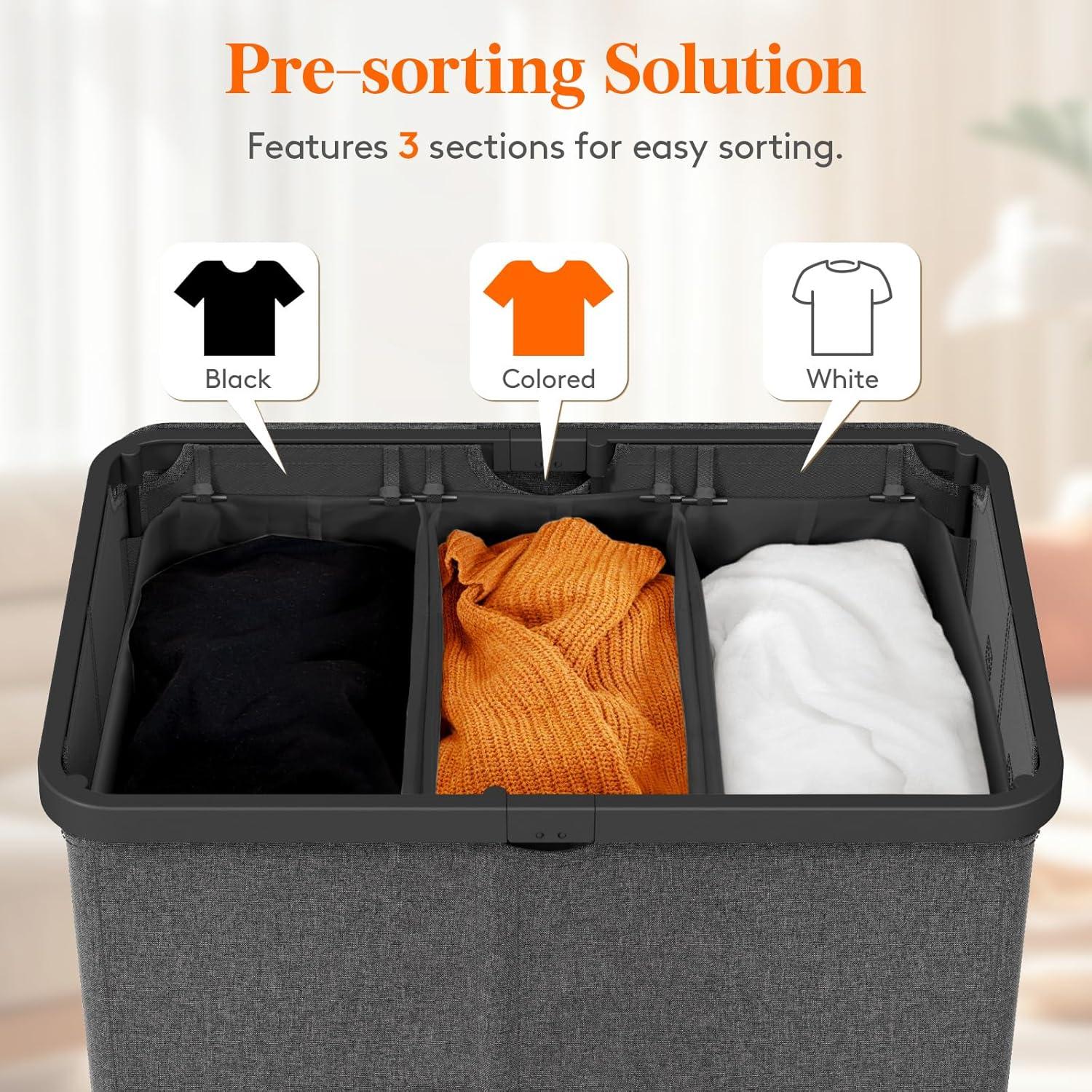 image:imageLifewit 165L Laundry Basket with Lid Large Laundry Hamper with Plastic Handles and Removable Bag Foldable Tall Dirty Clothes Hampers for Laundry for Laundry Room Bedroom Bathroom Dorm BeigeDark Gray