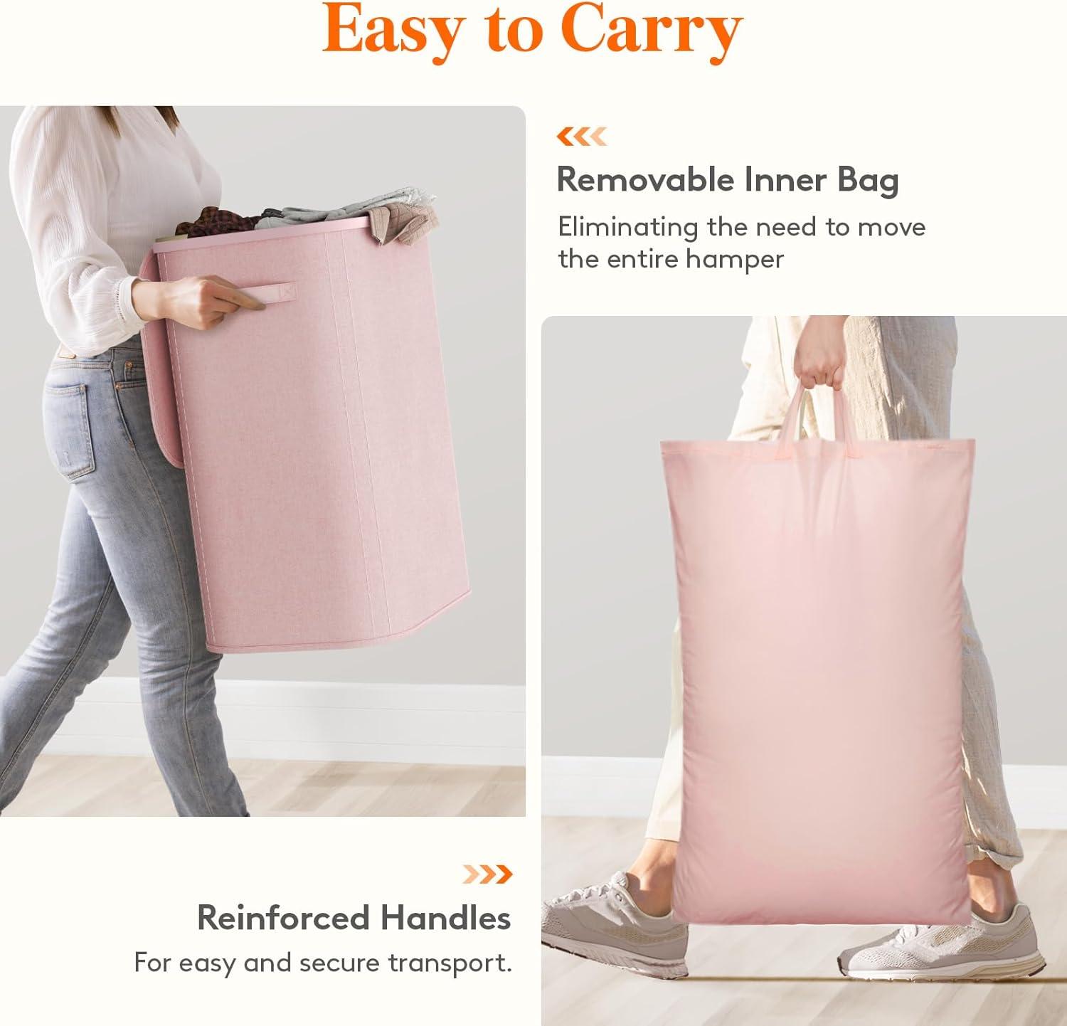 image:imageLifewit 165L Laundry Basket with Lid Large Laundry Hamper with Plastic Handles and Removable Bag Foldable Tall Dirty Clothes Hampers for Laundry for Laundry Room Bedroom Bathroom Dorm BeigePink