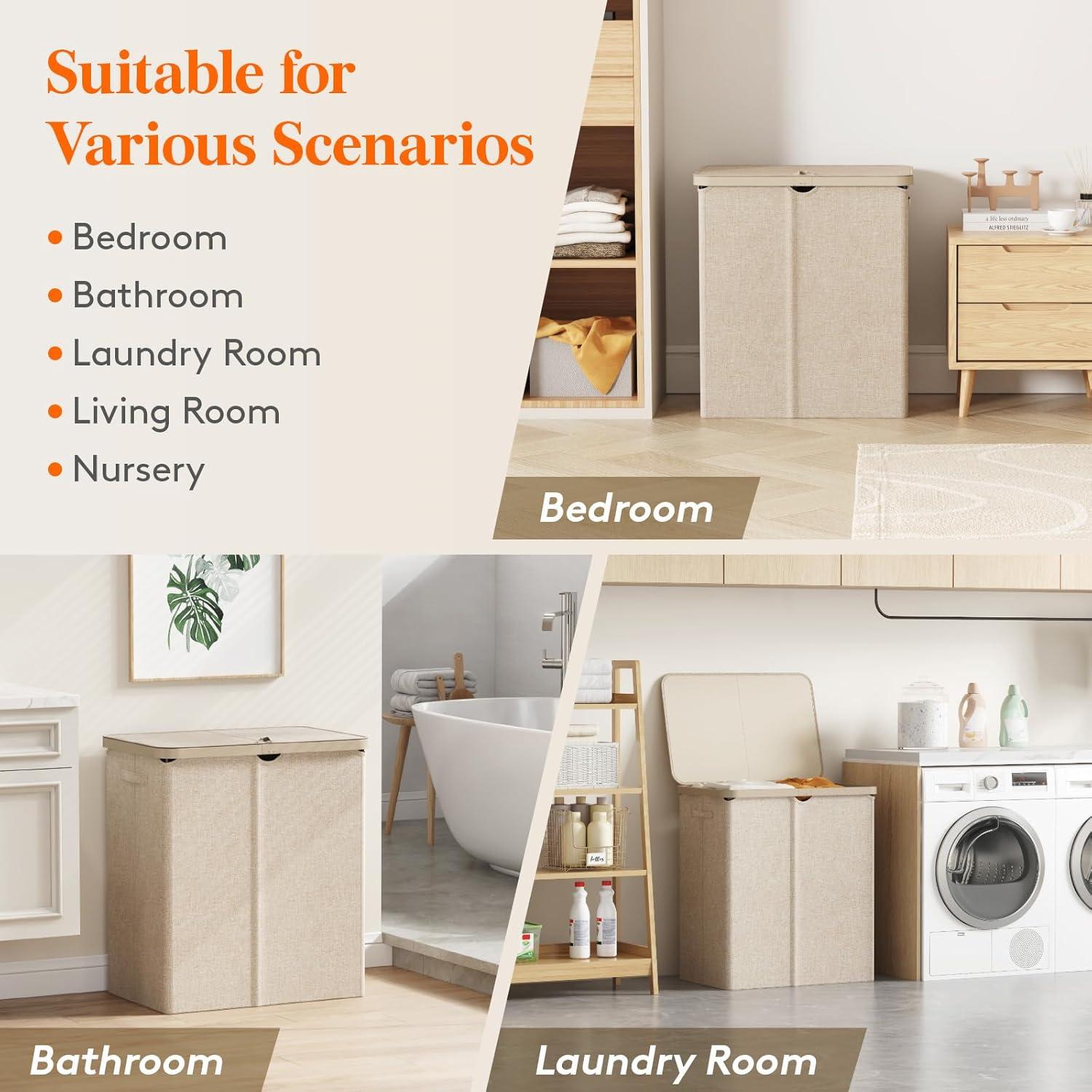 image:imageLifewit 165L Laundry Basket with Lid Large Laundry Hamper with Plastic Handles and Removable Bag Foldable Tall Dirty Clothes Hampers for Laundry for Laundry Room Bedroom Bathroom Dorm BeigeBeige