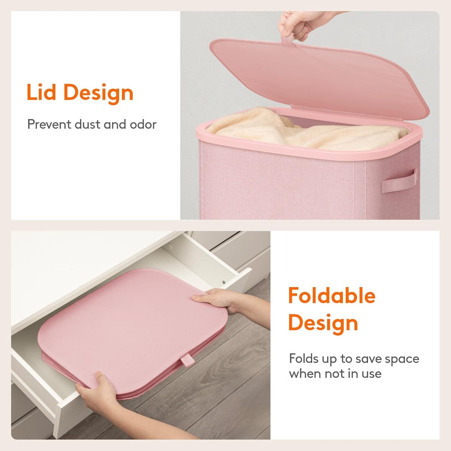 image:imageLifewit 165L Laundry Basket with Lid Large Laundry Hamper with Plastic Handles and Removable Bag Foldable Tall Dirty Clothes Hampers for Laundry for Laundry Room Bedroom Bathroom Dorm BeigePink