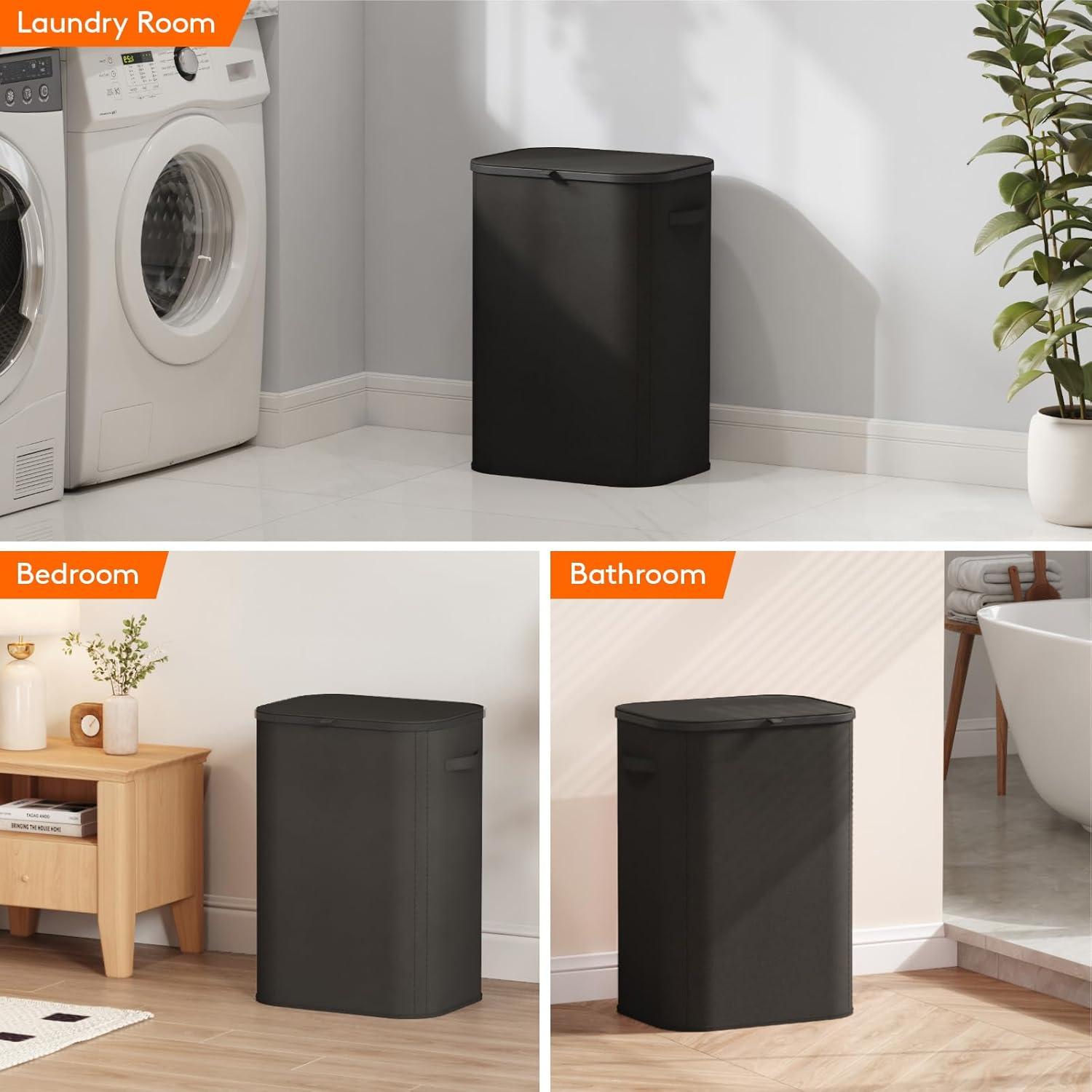 image:imageLifewit 165L Laundry Basket with Lid Large Laundry Hamper with Plastic Handles and Removable Bag Foldable Tall Dirty Clothes Hampers for Laundry for Laundry Room Bedroom Bathroom Dorm BeigeBlack