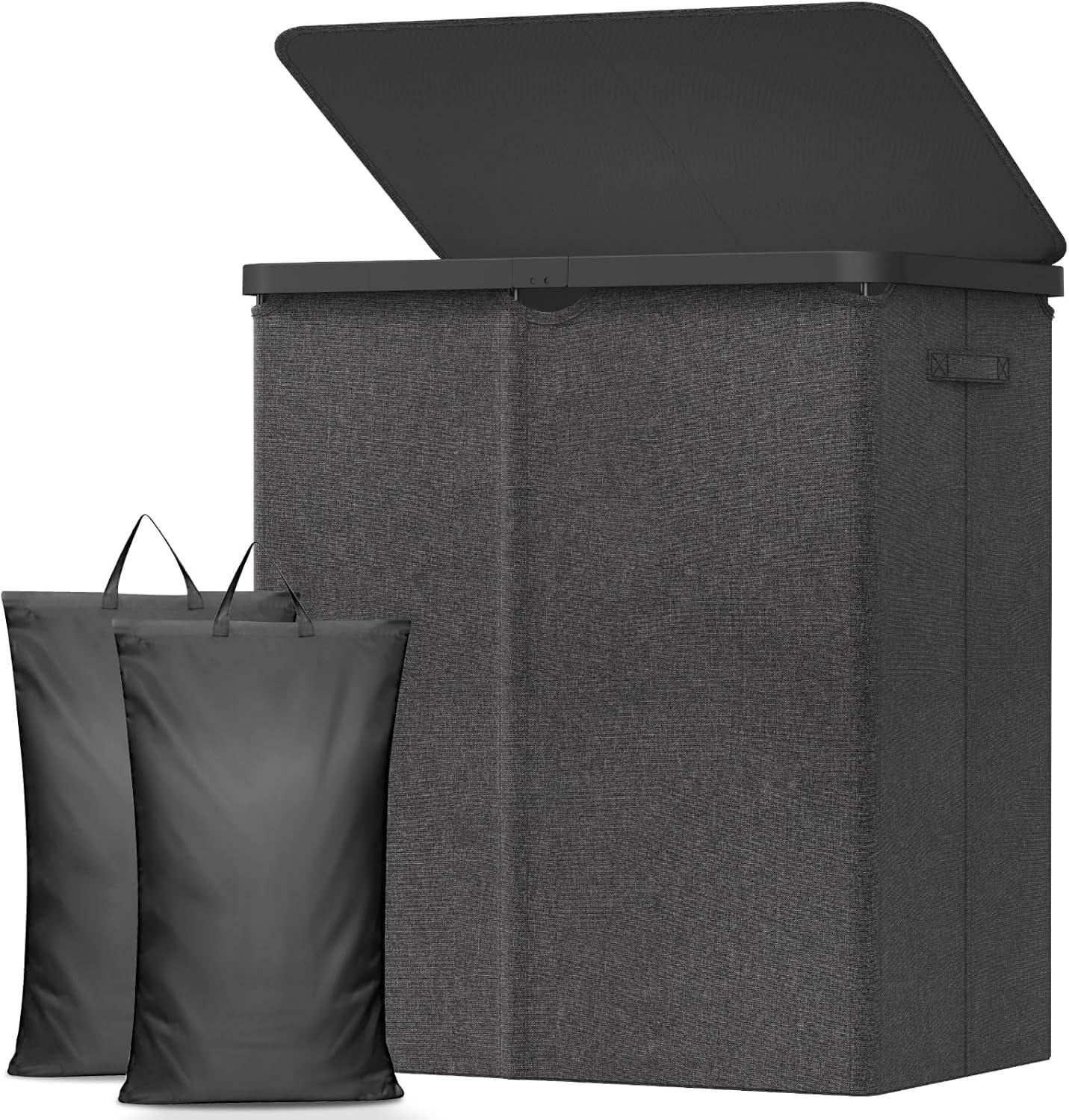 image:imageLifewit 165L Laundry Basket with Lid Large Laundry Hamper with Plastic Handles and Removable Bag Foldable Tall Dirty Clothes Hampers for Laundry for Laundry Room Bedroom Bathroom Dorm BeigeDark Gray