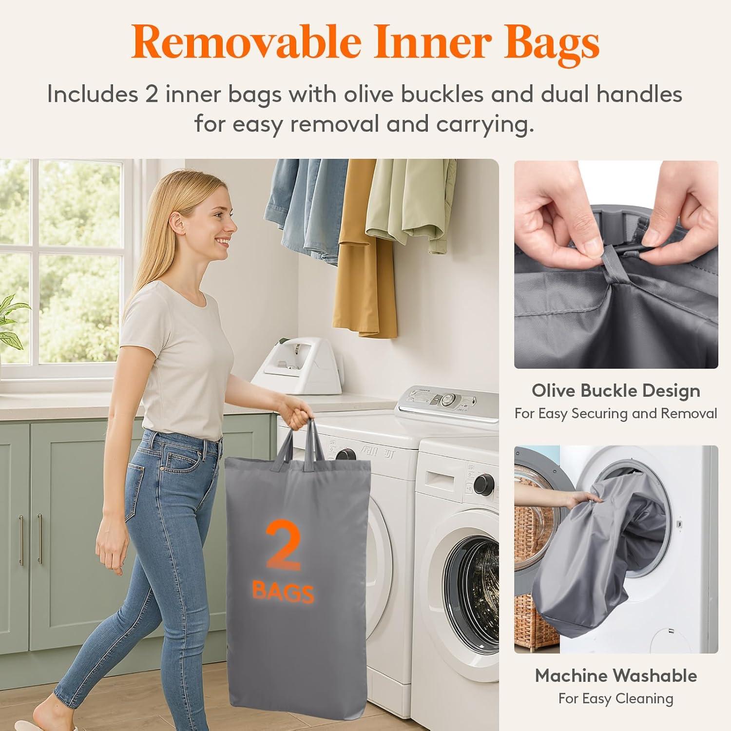 image:imageLifewit 165L Laundry Basket with Lid Large Laundry Hamper with Plastic Handles and Removable Bag Foldable Tall Dirty Clothes Hampers for Laundry for Laundry Room Bedroom Bathroom Dorm BeigeLight Gray
