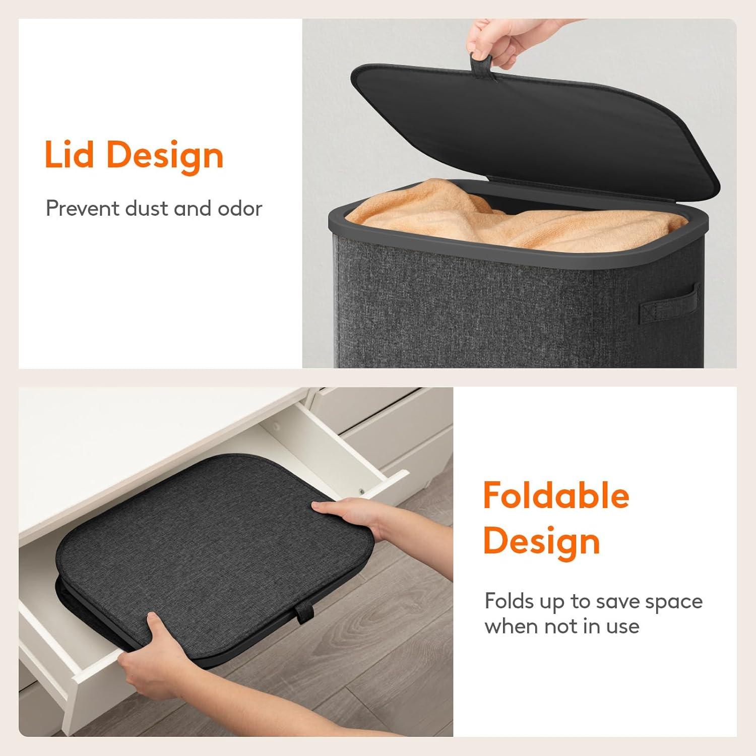 image:imageLifewit 165L Laundry Basket with Lid Large Laundry Hamper with Plastic Handles and Removable Bag Foldable Tall Dirty Clothes Hampers for Laundry for Laundry Room Bedroom Bathroom Dorm BeigeDark Gray