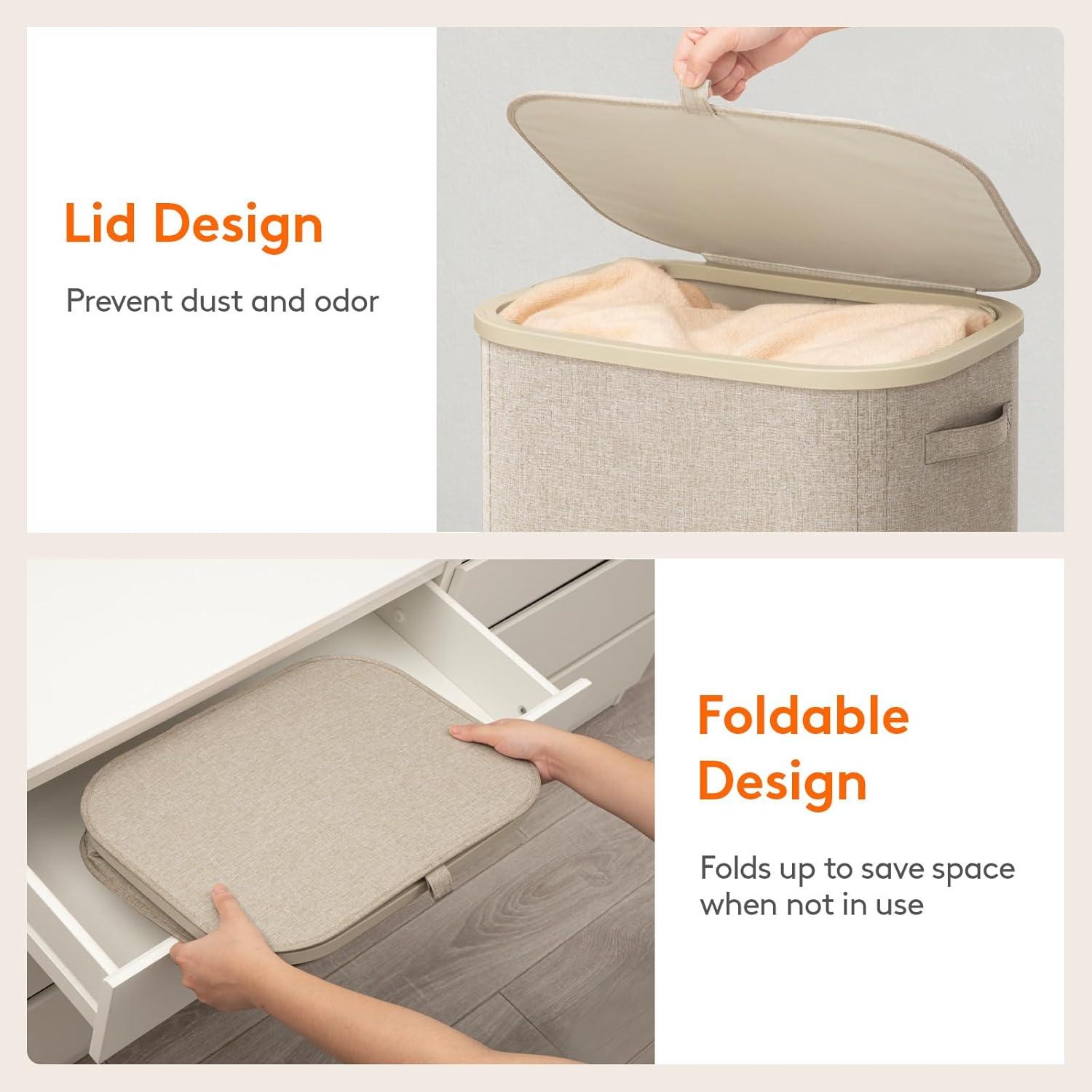 image:imageLifewit 165L Laundry Basket with Lid Large Laundry Hamper with Plastic Handles and Removable Bag Foldable Tall Dirty Clothes Hampers for Laundry for Laundry Room Bedroom Bathroom Dorm BeigeBeige