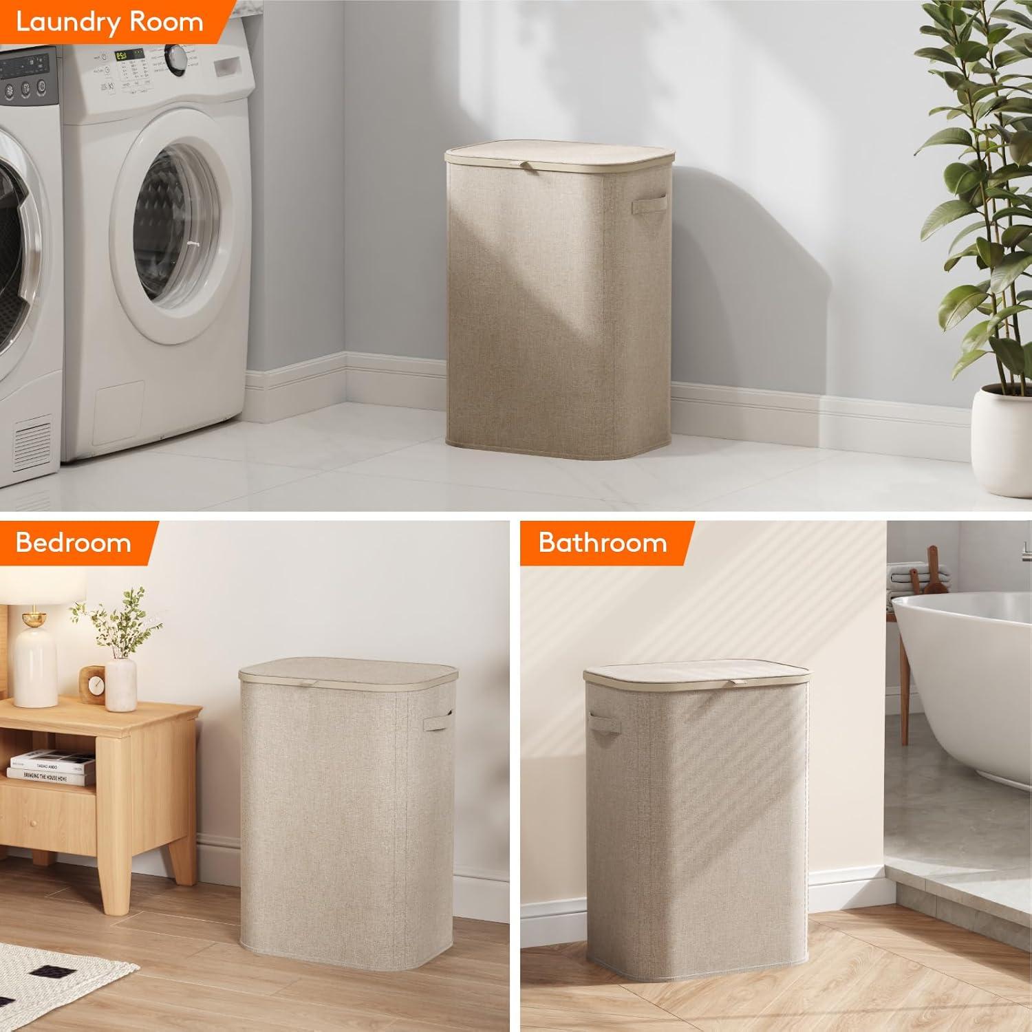 image:imageLifewit 165L Laundry Basket with Lid Large Laundry Hamper with Plastic Handles and Removable Bag Foldable Tall Dirty Clothes Hampers for Laundry for Laundry Room Bedroom Bathroom Dorm BeigeBeige