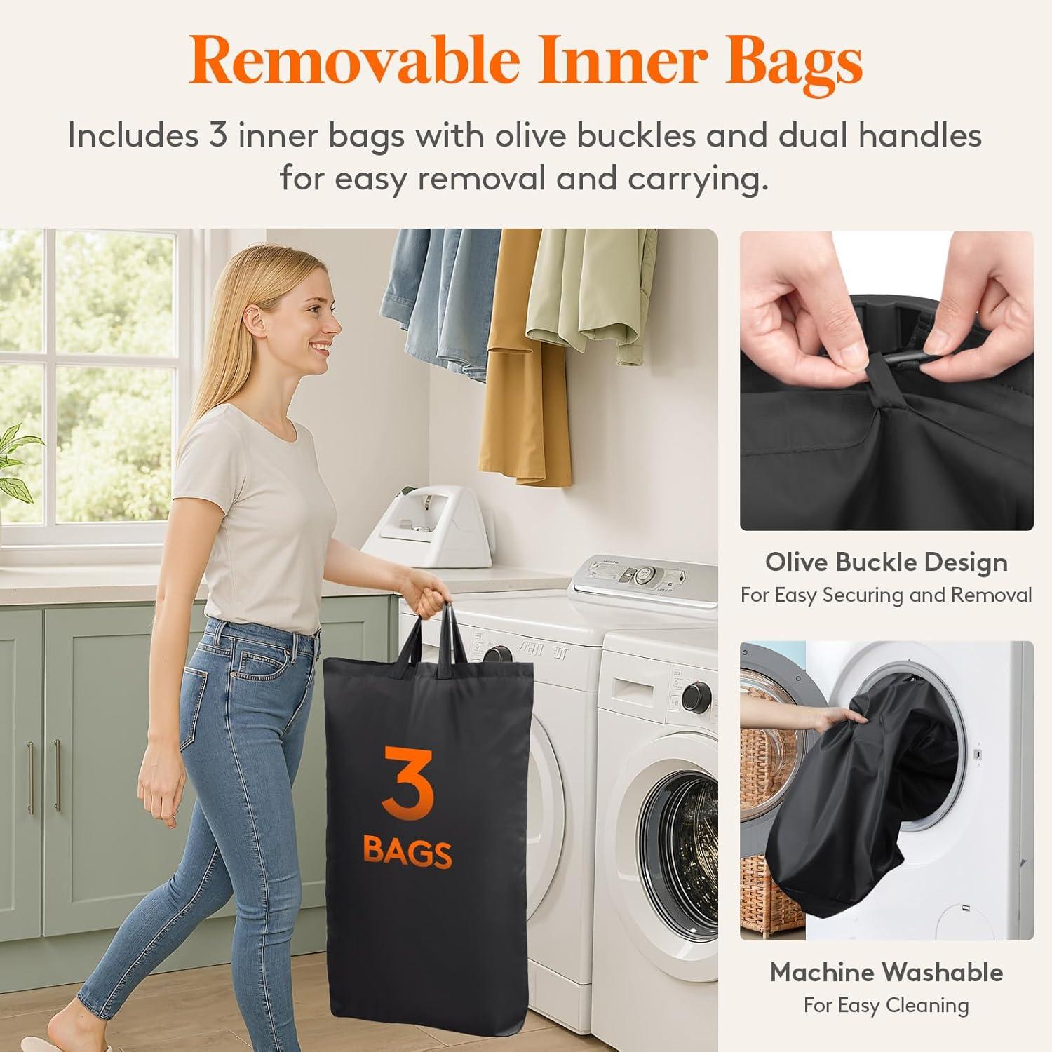 image:imageLifewit 165L Laundry Basket with Lid Large Laundry Hamper with Plastic Handles and Removable Bag Foldable Tall Dirty Clothes Hampers for Laundry for Laundry Room Bedroom Bathroom Dorm BeigeDark Gray