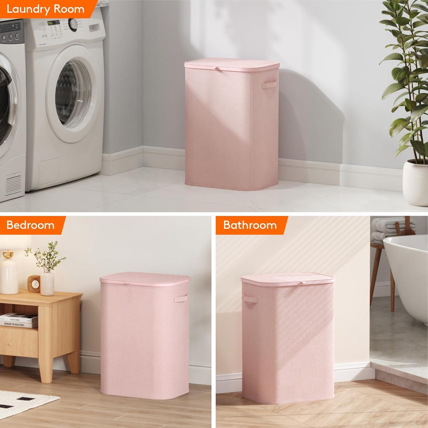 image:imageLifewit 165L Laundry Basket with Lid Large Laundry Hamper with Plastic Handles and Removable Bag Foldable Tall Dirty Clothes Hampers for Laundry for Laundry Room Bedroom Bathroom Dorm BeigePink
