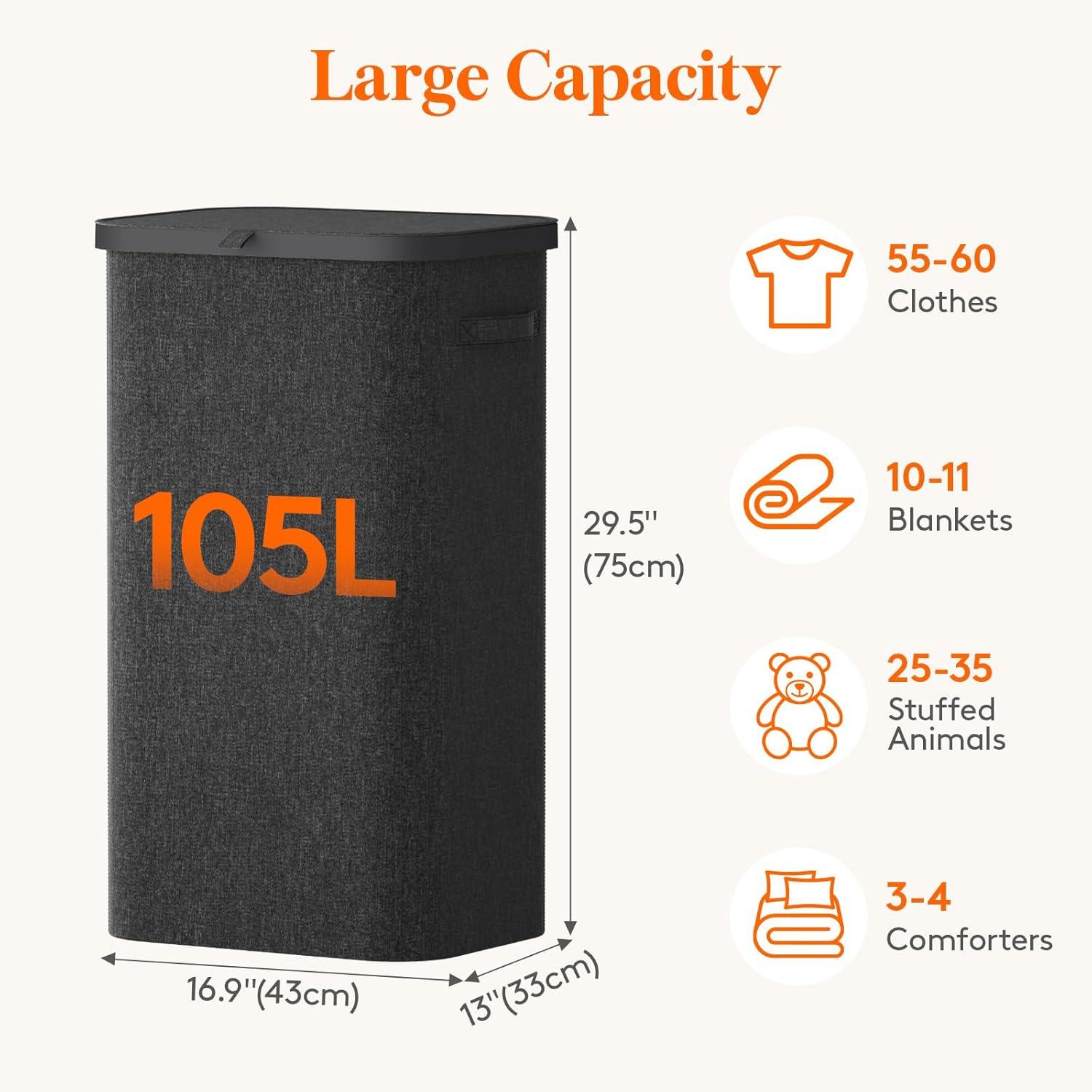 image:imageLifewit 165L Laundry Basket with Lid Large Laundry Hamper with Plastic Handles and Removable Bag Foldable Tall Dirty Clothes Hampers for Laundry for Laundry Room Bedroom Bathroom Dorm BeigeDark Gray