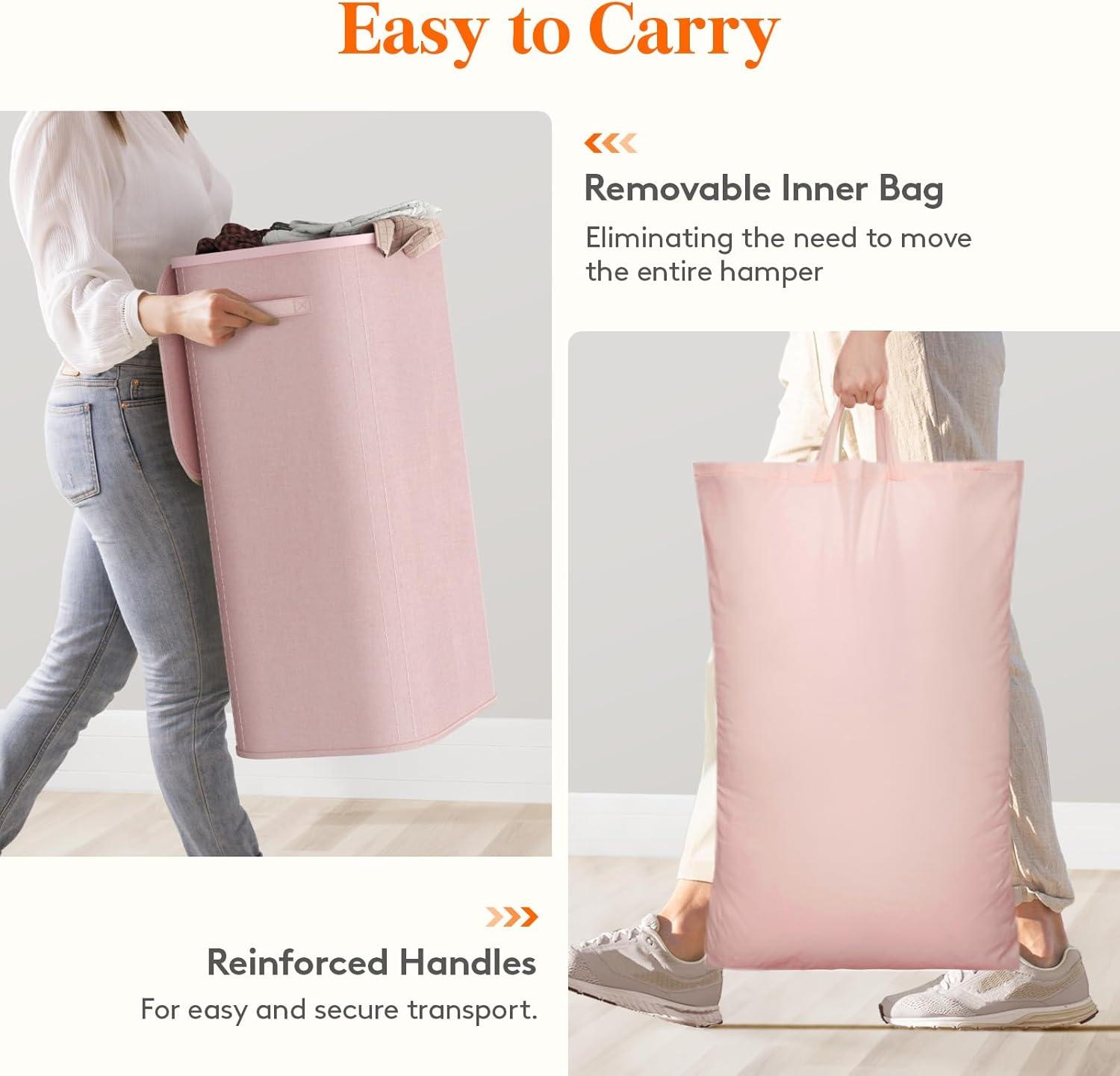 image:imageLifewit 165L Laundry Basket with Lid Large Laundry Hamper with Plastic Handles and Removable Bag Foldable Tall Dirty Clothes Hampers for Laundry for Laundry Room Bedroom Bathroom Dorm BeigePink