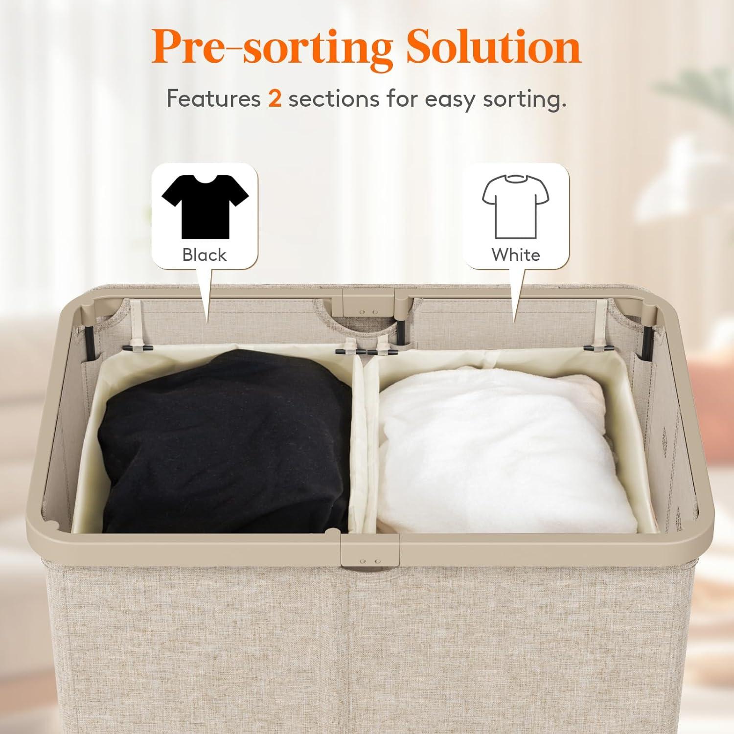 image:imageLifewit 165L Laundry Basket with Lid Large Laundry Hamper with Plastic Handles and Removable Bag Foldable Tall Dirty Clothes Hampers for Laundry for Laundry Room Bedroom Bathroom Dorm BeigeBeige