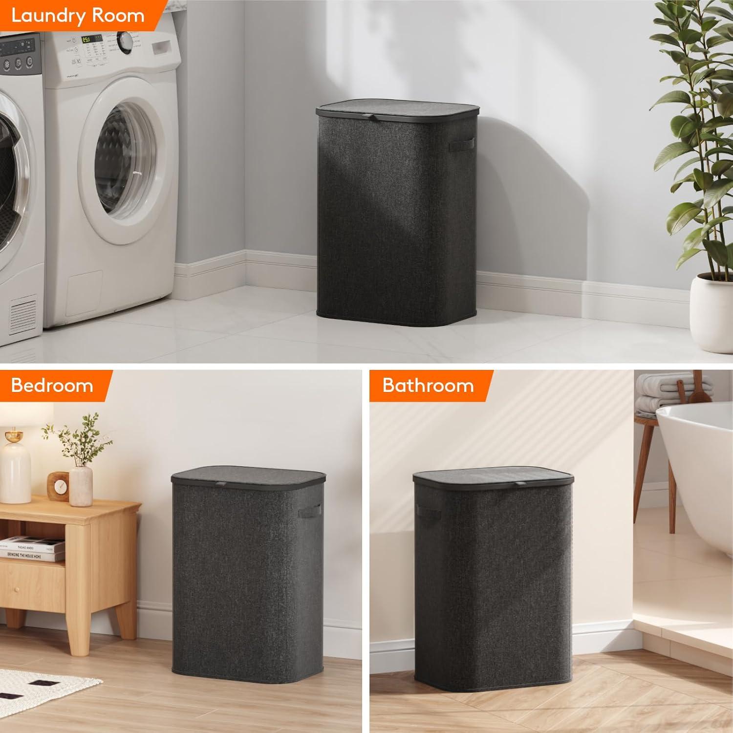 image:imageLifewit 165L Laundry Basket with Lid Large Laundry Hamper with Plastic Handles and Removable Bag Foldable Tall Dirty Clothes Hampers for Laundry for Laundry Room Bedroom Bathroom Dorm BeigeDark Gray