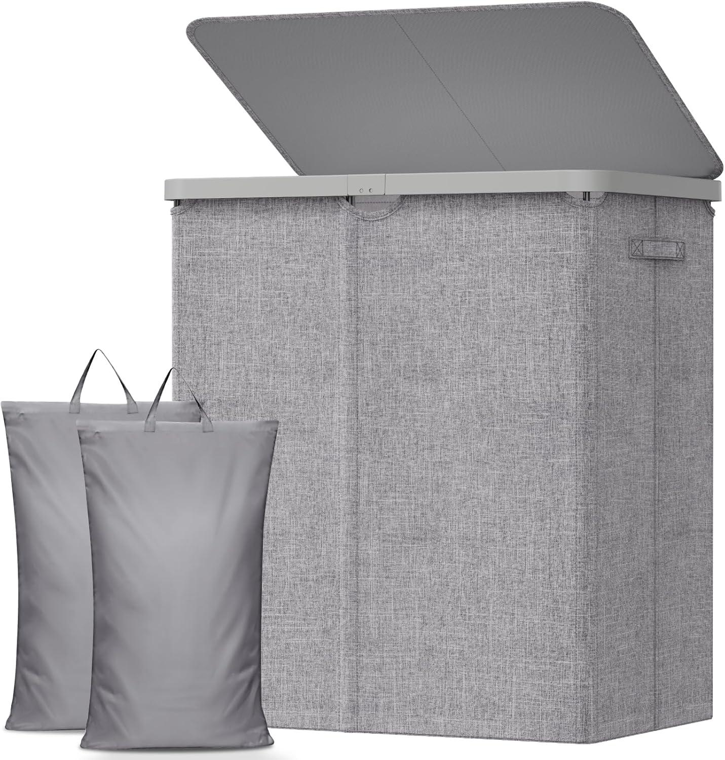 image:imageLifewit 165L Laundry Basket with Lid Large Laundry Hamper with Plastic Handles and Removable Bag Foldable Tall Dirty Clothes Hampers for Laundry for Laundry Room Bedroom Bathroom Dorm BeigeLight Gray
