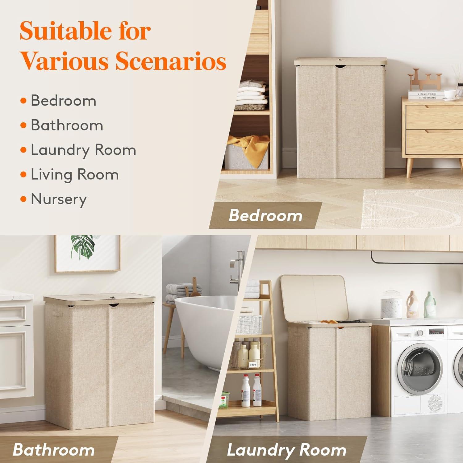 image:imageLifewit 165L Laundry Basket with Lid Large Laundry Hamper with Plastic Handles and Removable Bag Foldable Tall Dirty Clothes Hampers for Laundry for Laundry Room Bedroom Bathroom Dorm BeigeBeige