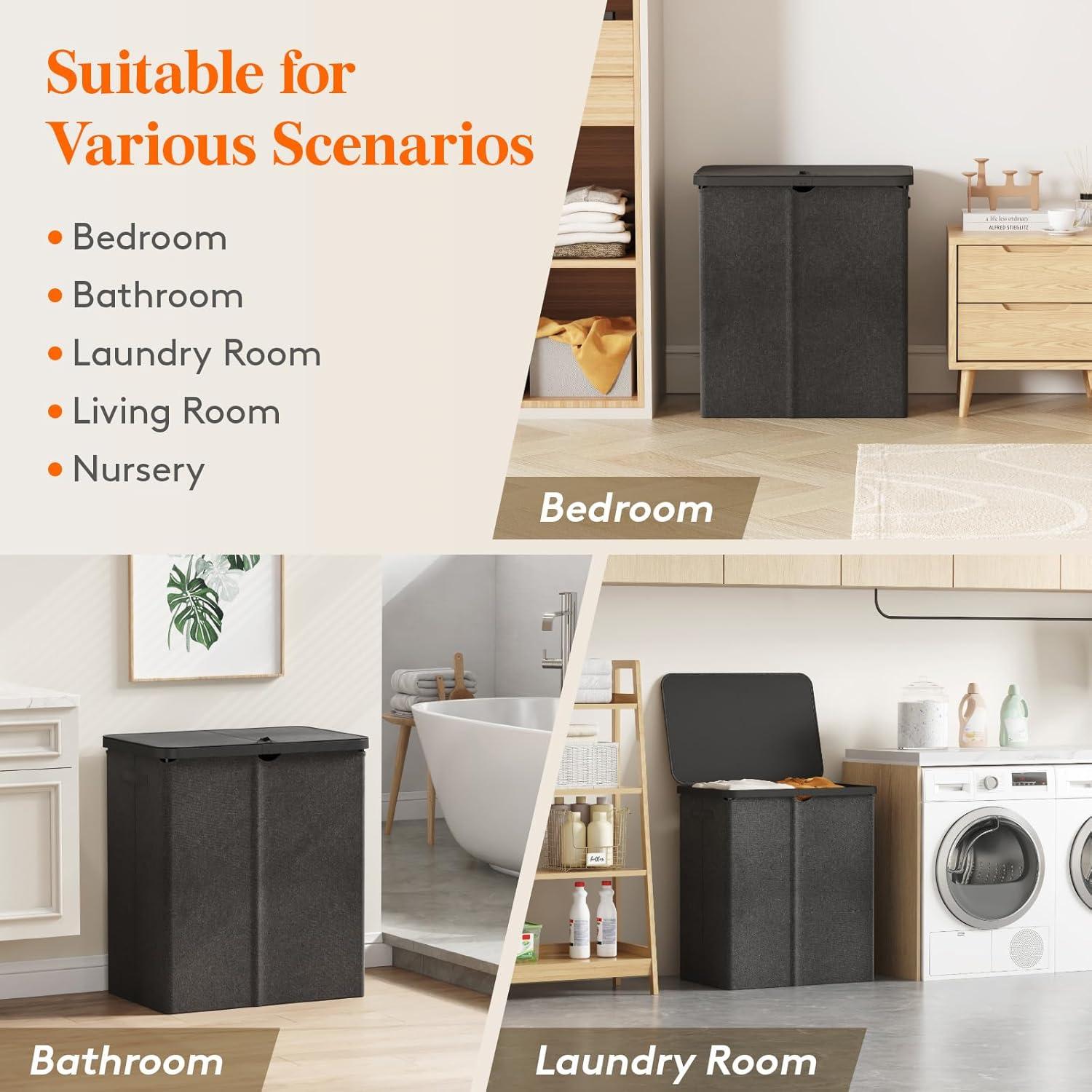 image:imageLifewit 165L Laundry Basket with Lid Large Laundry Hamper with Plastic Handles and Removable Bag Foldable Tall Dirty Clothes Hampers for Laundry for Laundry Room Bedroom Bathroom Dorm BeigeDark Gray