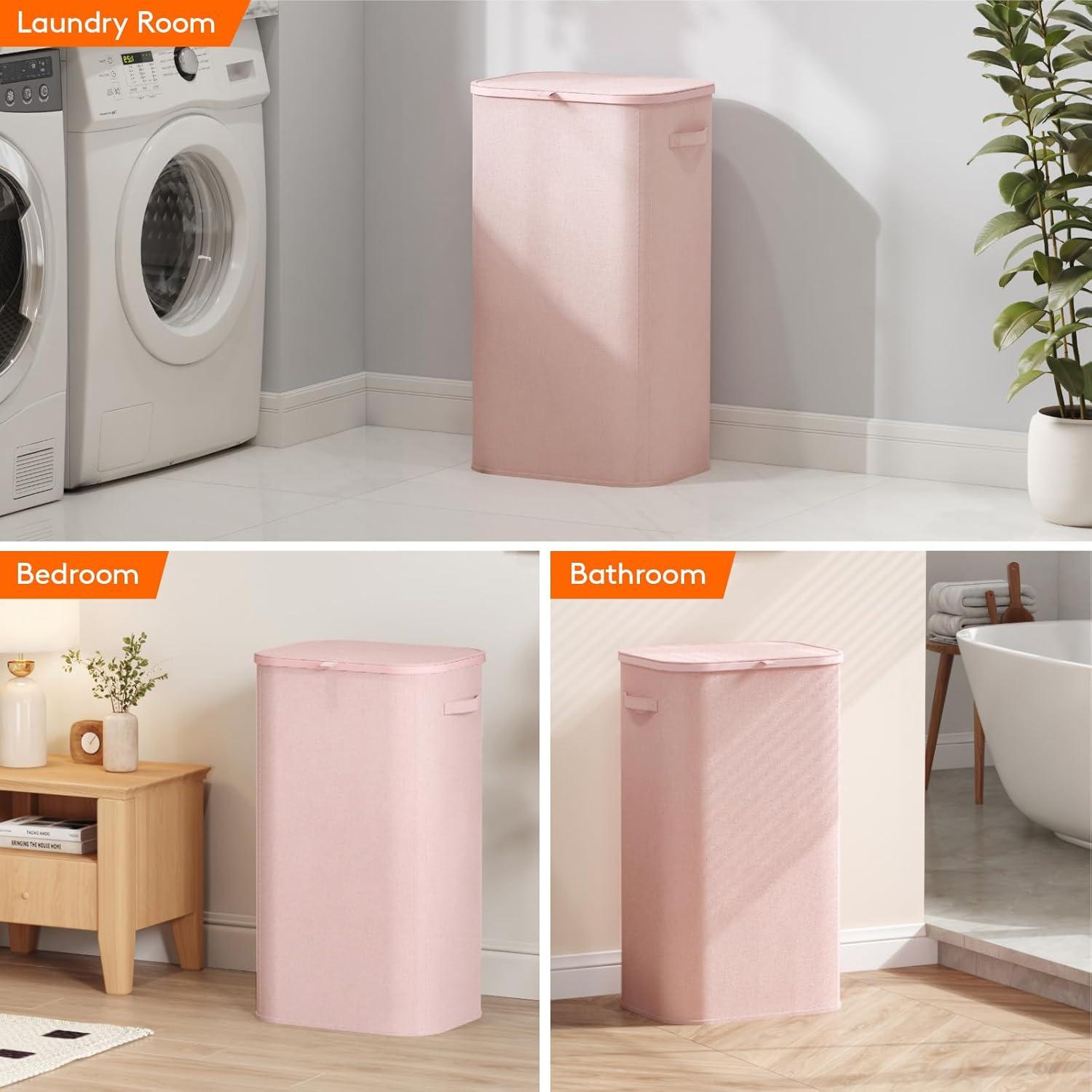 image:imageLifewit 165L Laundry Basket with Lid Large Laundry Hamper with Plastic Handles and Removable Bag Foldable Tall Dirty Clothes Hampers for Laundry for Laundry Room Bedroom Bathroom Dorm BeigePink