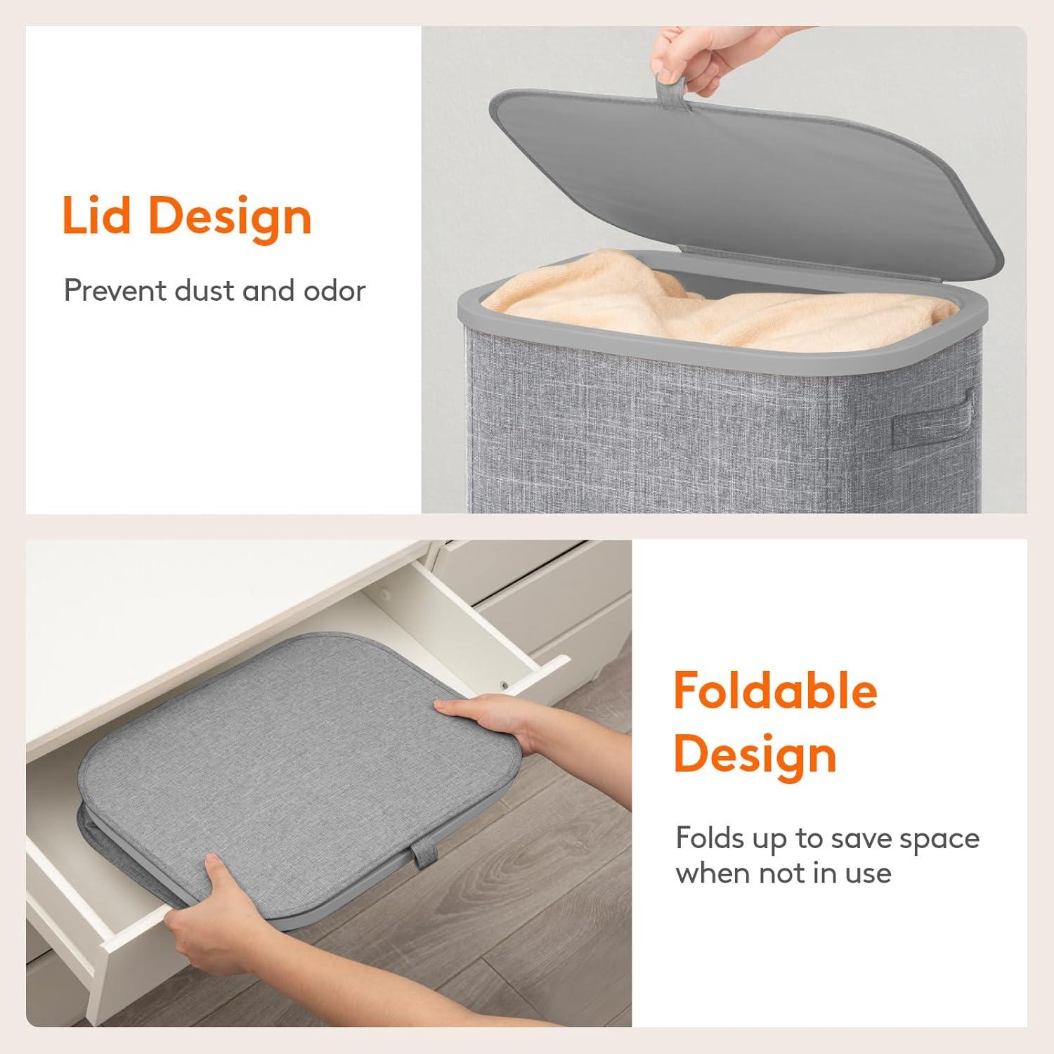 image:imageLifewit 165L Laundry Basket with Lid Large Laundry Hamper with Plastic Handles and Removable Bag Foldable Tall Dirty Clothes Hampers for Laundry for Laundry Room Bedroom Bathroom Dorm BeigeLight Gray