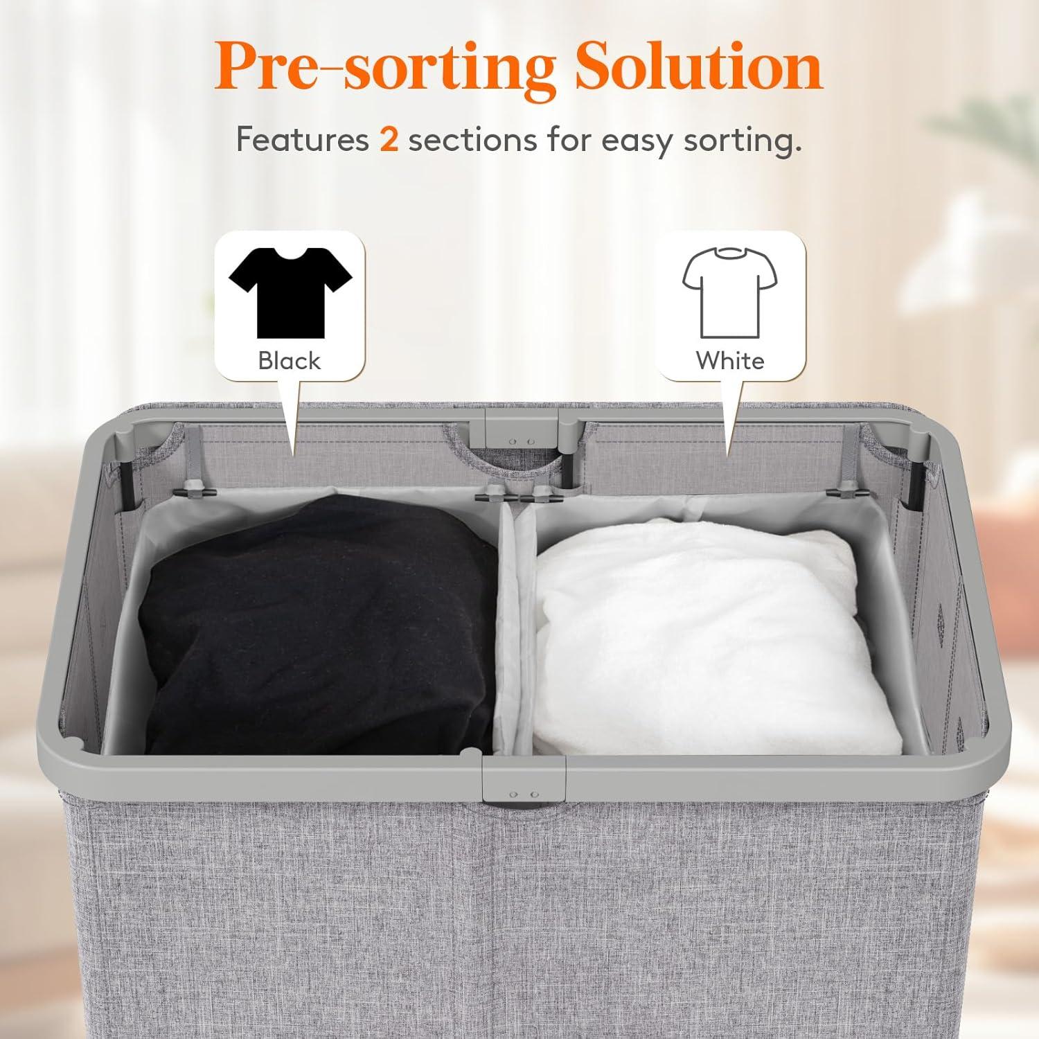 image:imageLifewit 165L Laundry Basket with Lid Large Laundry Hamper with Plastic Handles and Removable Bag Foldable Tall Dirty Clothes Hampers for Laundry for Laundry Room Bedroom Bathroom Dorm BeigeLight Gray