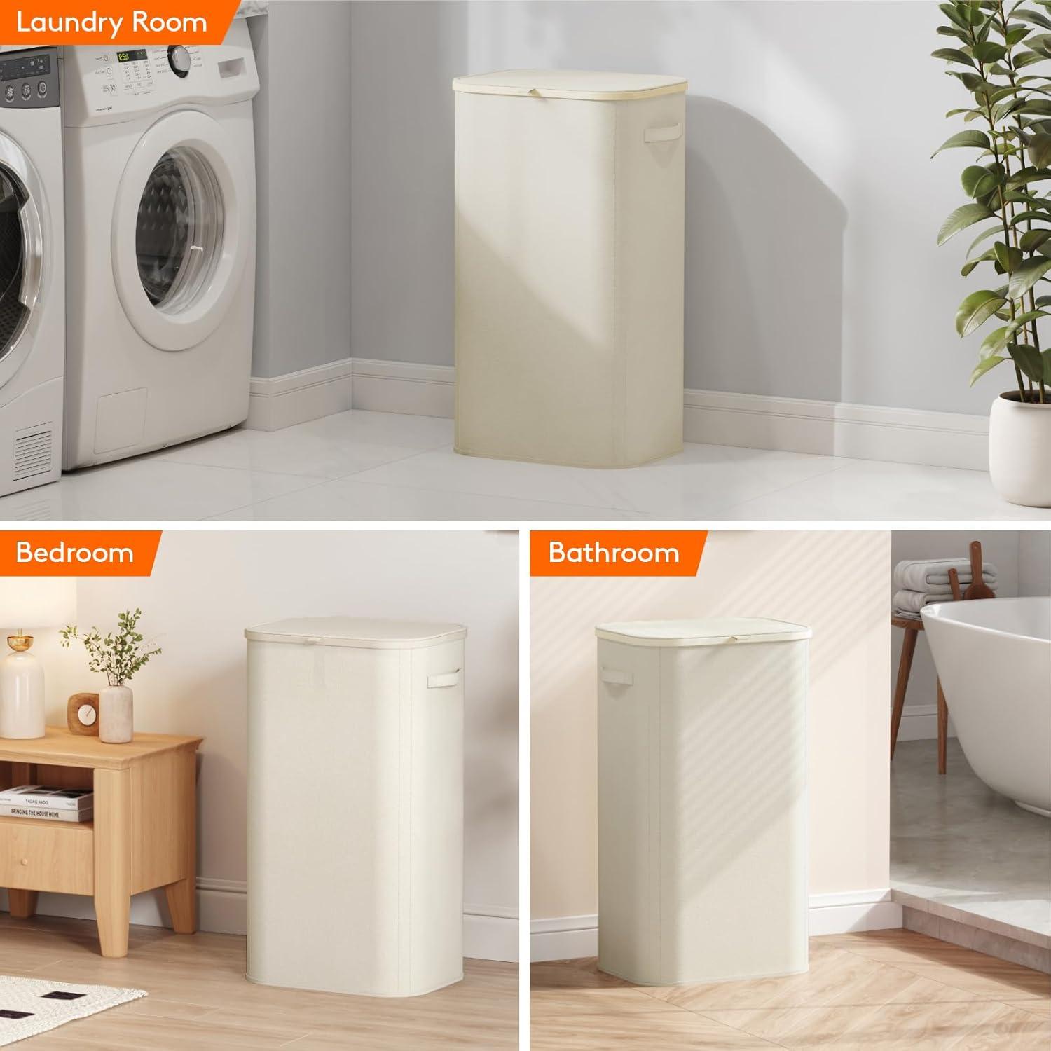 image:imageLifewit 165L Laundry Basket with Lid Large Laundry Hamper with Plastic Handles and Removable Bag Foldable Tall Dirty Clothes Hampers for Laundry for Laundry Room Bedroom Bathroom Dorm BeigeWhite